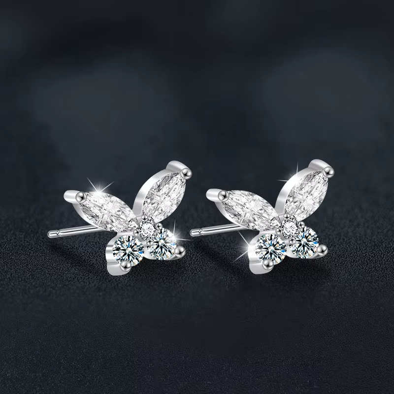 925 Sterling Silver Wedding Diamonds Earring Studs Jewelry Butterfly Marquise 0.2ct Moissanite Stud Earrings for Women