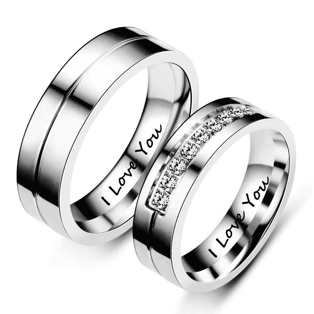 Fashion Couple I LOVE YOU Elegant Rings Diamond-bordered Jewelry for Men and Women Silver Gold Plated Stainless Steel Rings