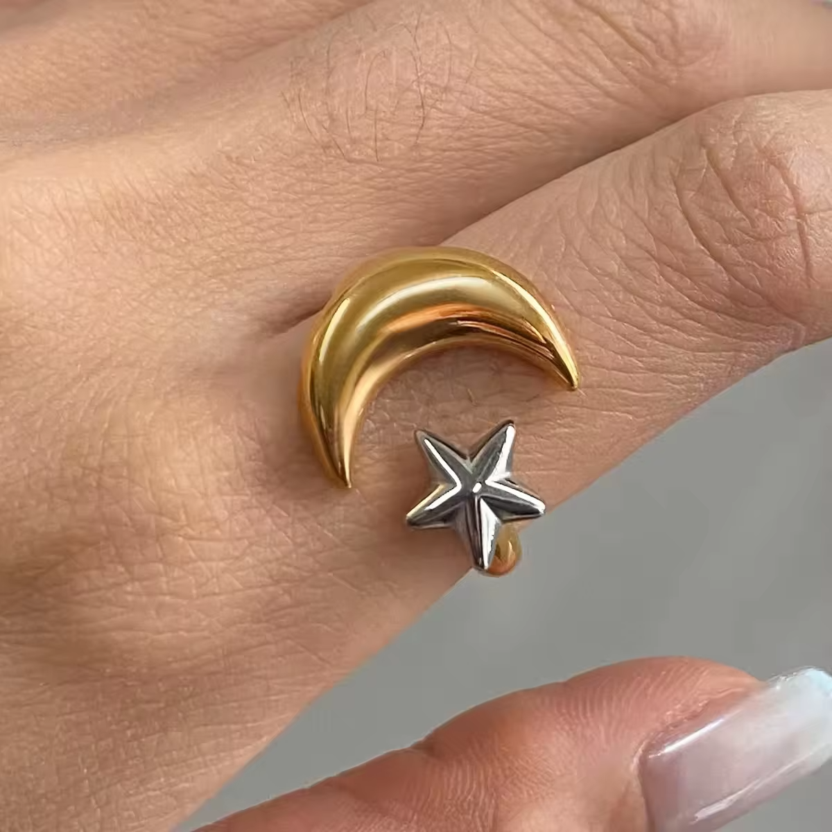 Vintage Sun Star Open Ring – 18K Gold Plated Stainless Steel Fashion Jewelry for Women
