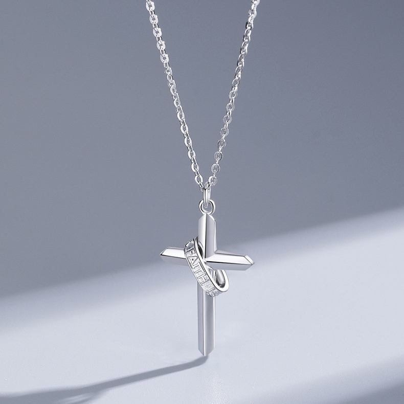 Men's Sterling Silver Cross Necklace - Italian Chain Faith Pendant Jewelry
