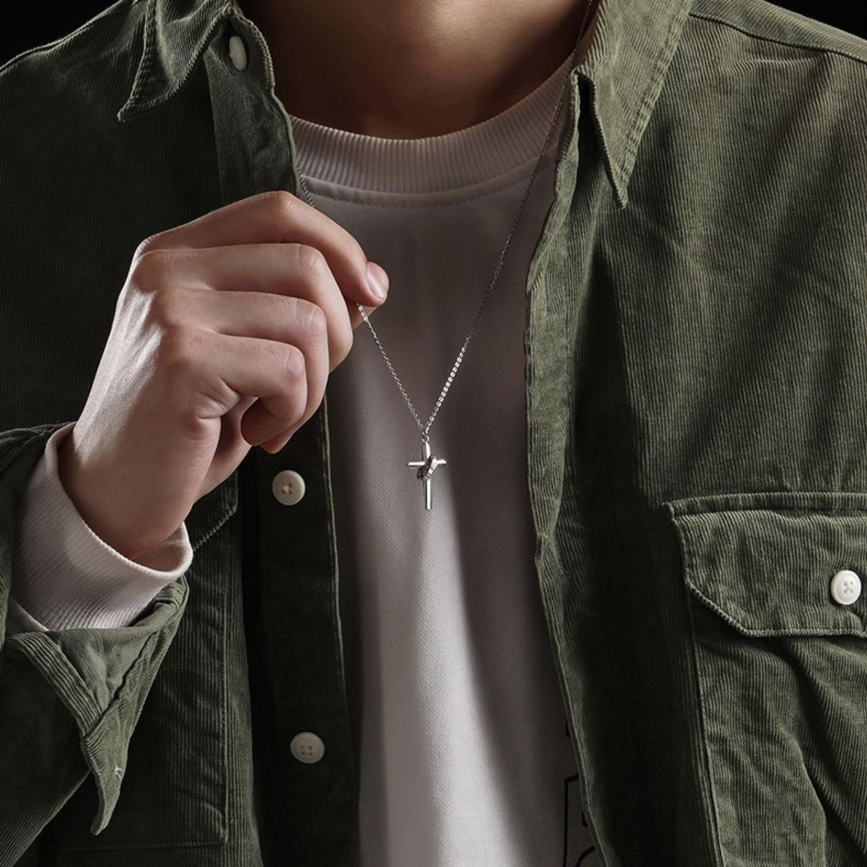 Men's Sterling Silver Cross Necklace - Italian Chain Faith Pendant Jewelry