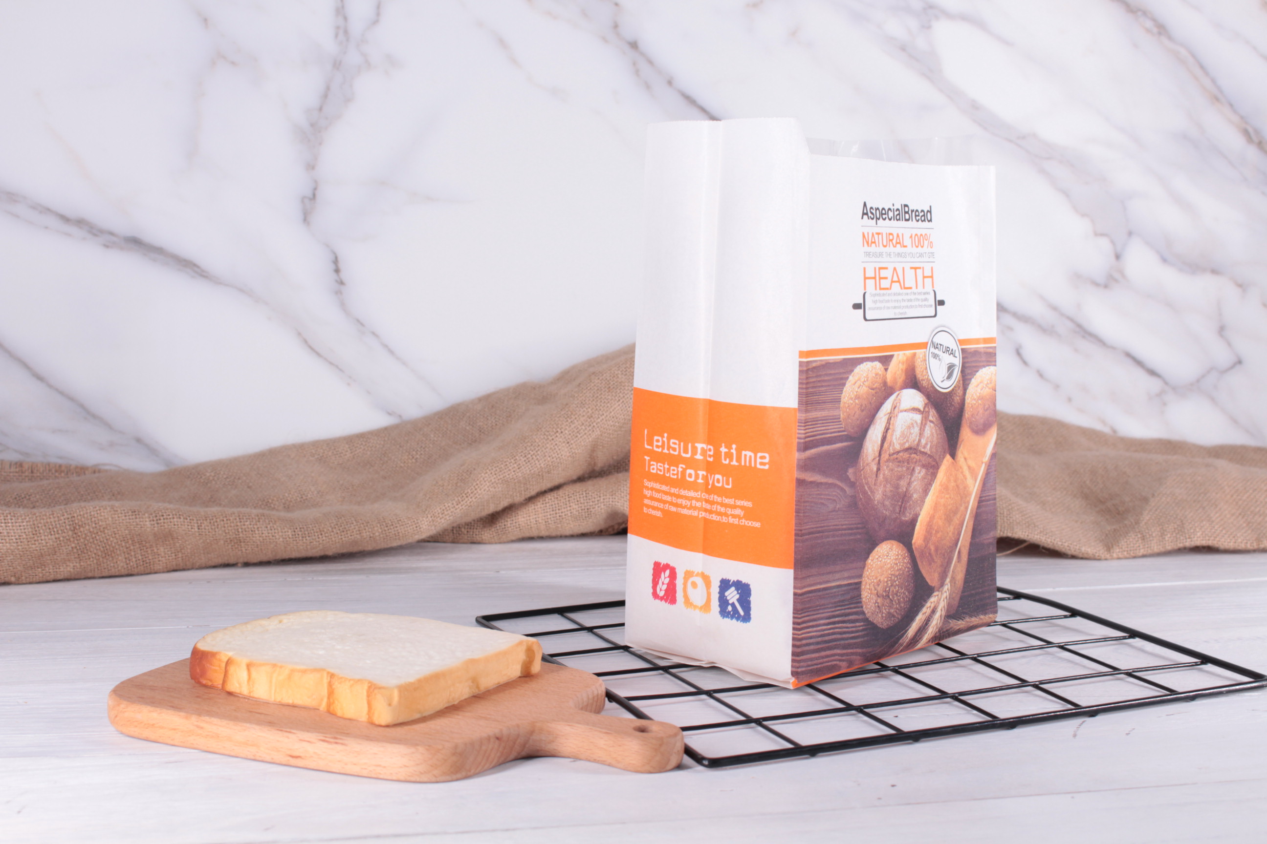 Brown Kraft Bread Bag with Food Print