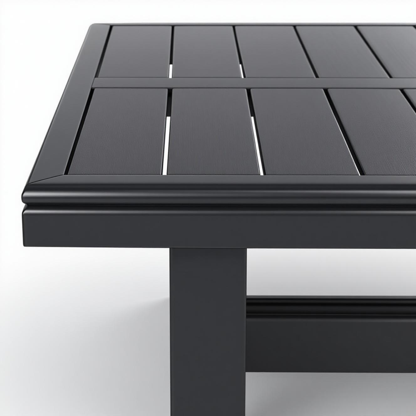 5-Piece Black Aluminum Outdoor Sofa Set – Modern Patio Lounge with Slatted Table