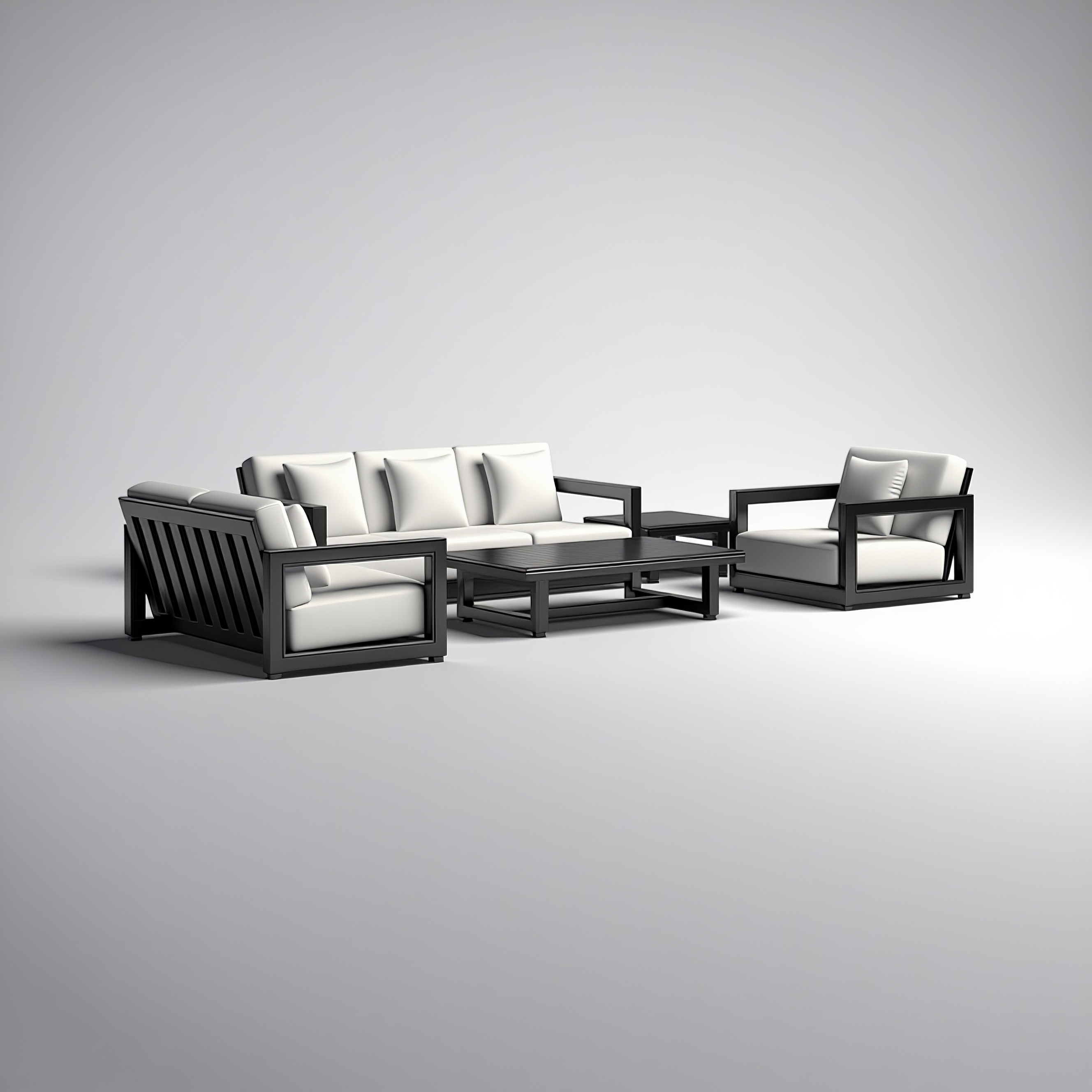 5-Piece Black Aluminum Outdoor Sofa Set – Modern Patio Lounge with Slatted Table