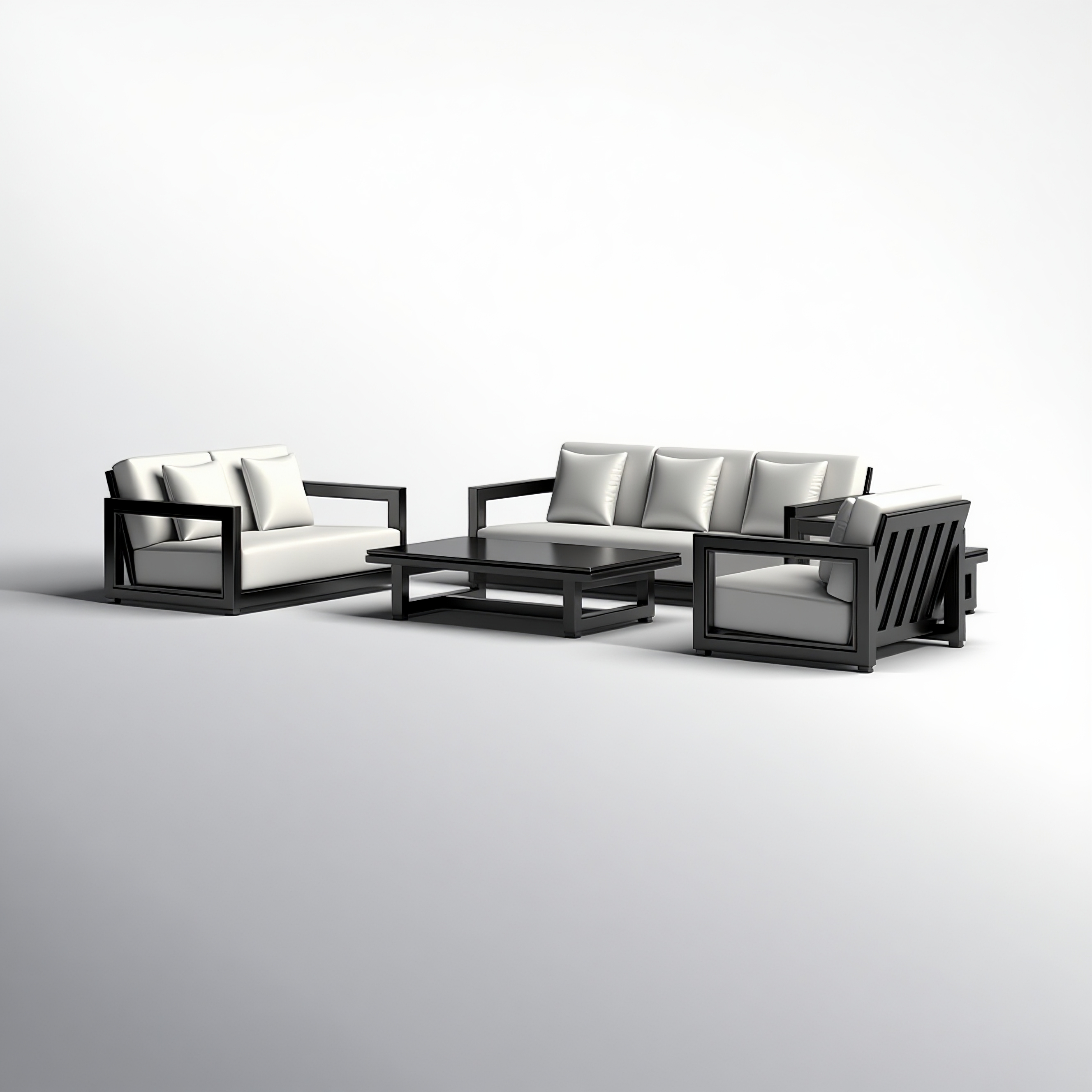 5-Piece Black Aluminum Outdoor Sofa Set – Modern Patio Lounge with Slatted Table