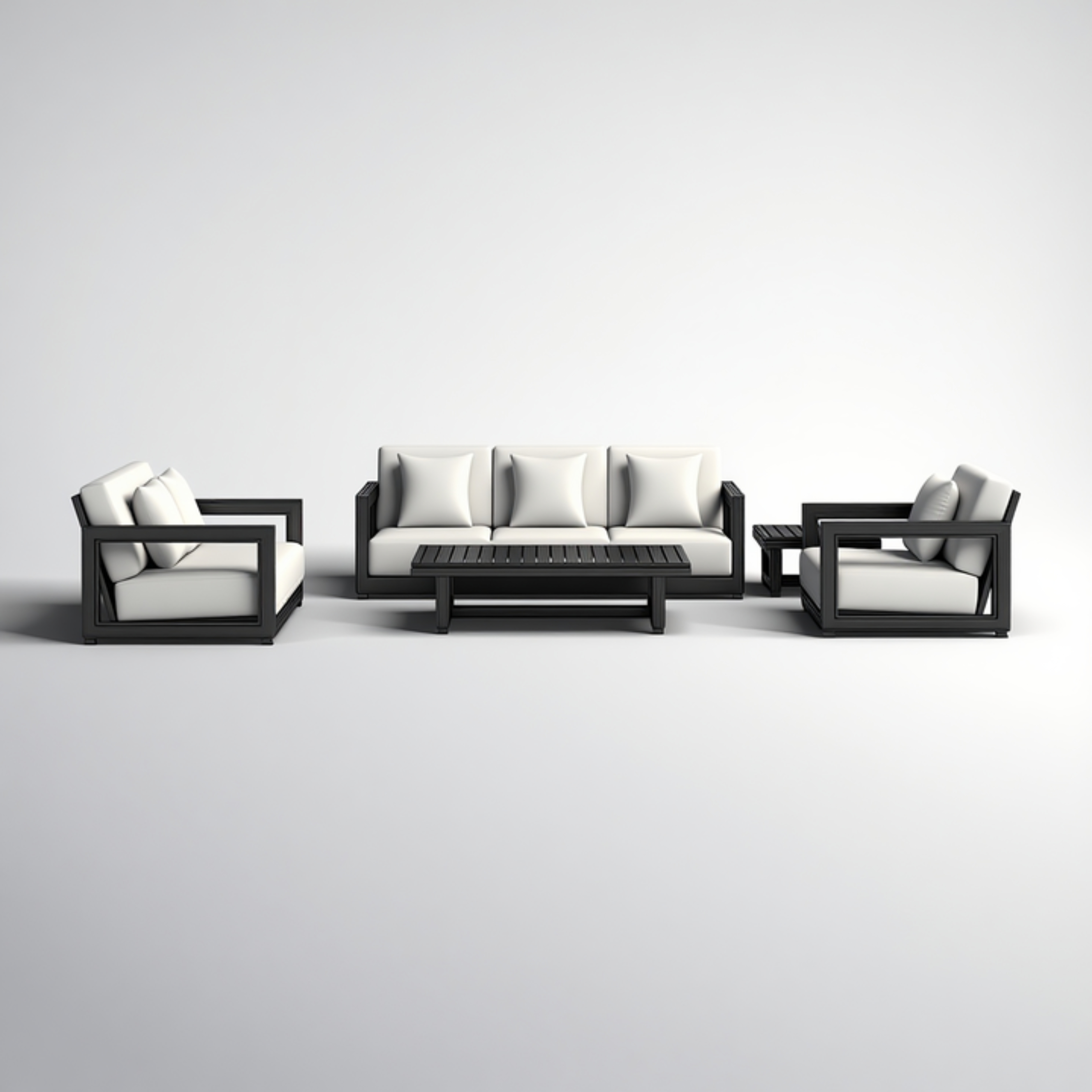 5-Piece Black Aluminum Outdoor Sofa Set – Modern Patio Lounge with Slatted Table