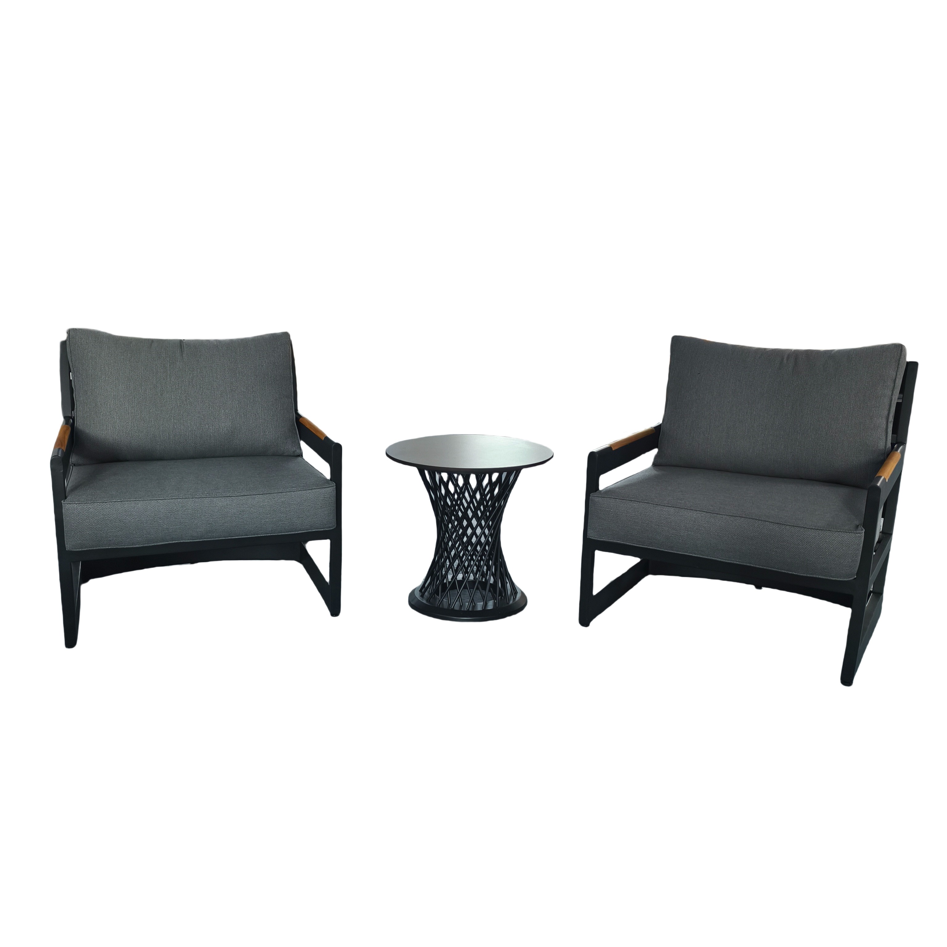 Aluminum Alloy Modern Outdoor Dining Set, 2 Chairs and Round Table