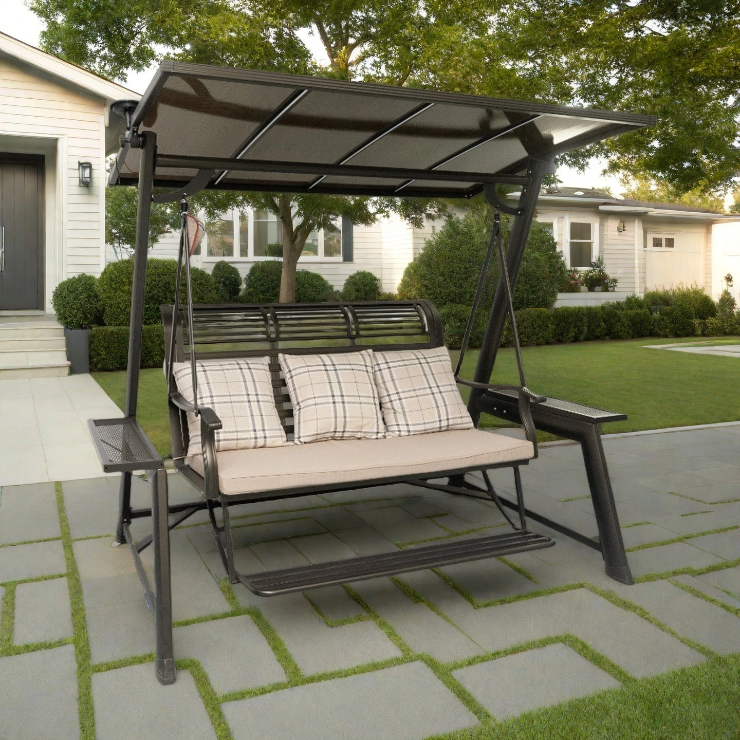 Aluminum Frame Swing Chair with Solar-Powered LED Lights – Perfect for Outdoor Patios, Gardens, and Balconies