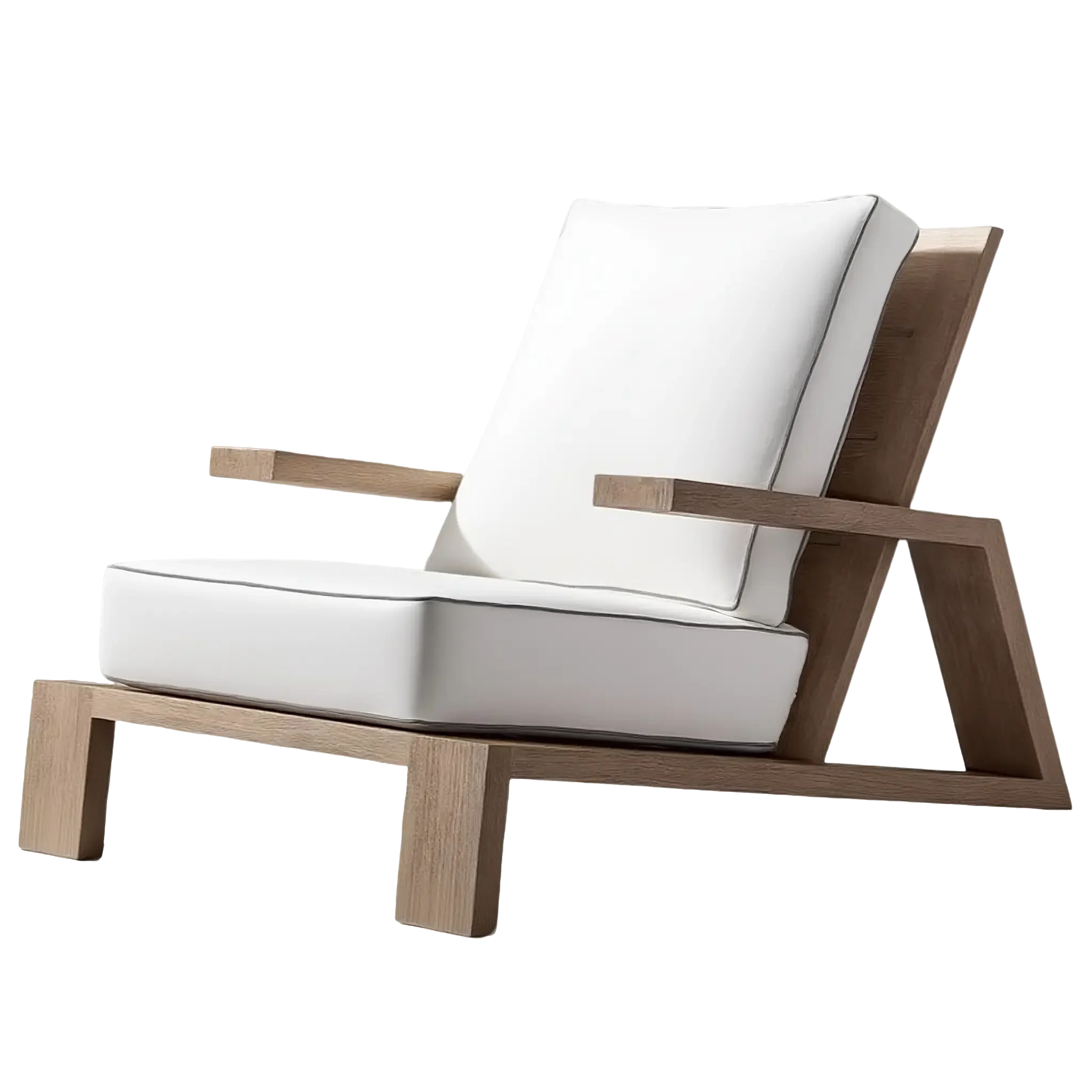 Architectural Outdoor Sofa Set with White Cushions – Solid Wood Modern Garden Lounge Set (6 Pieces)