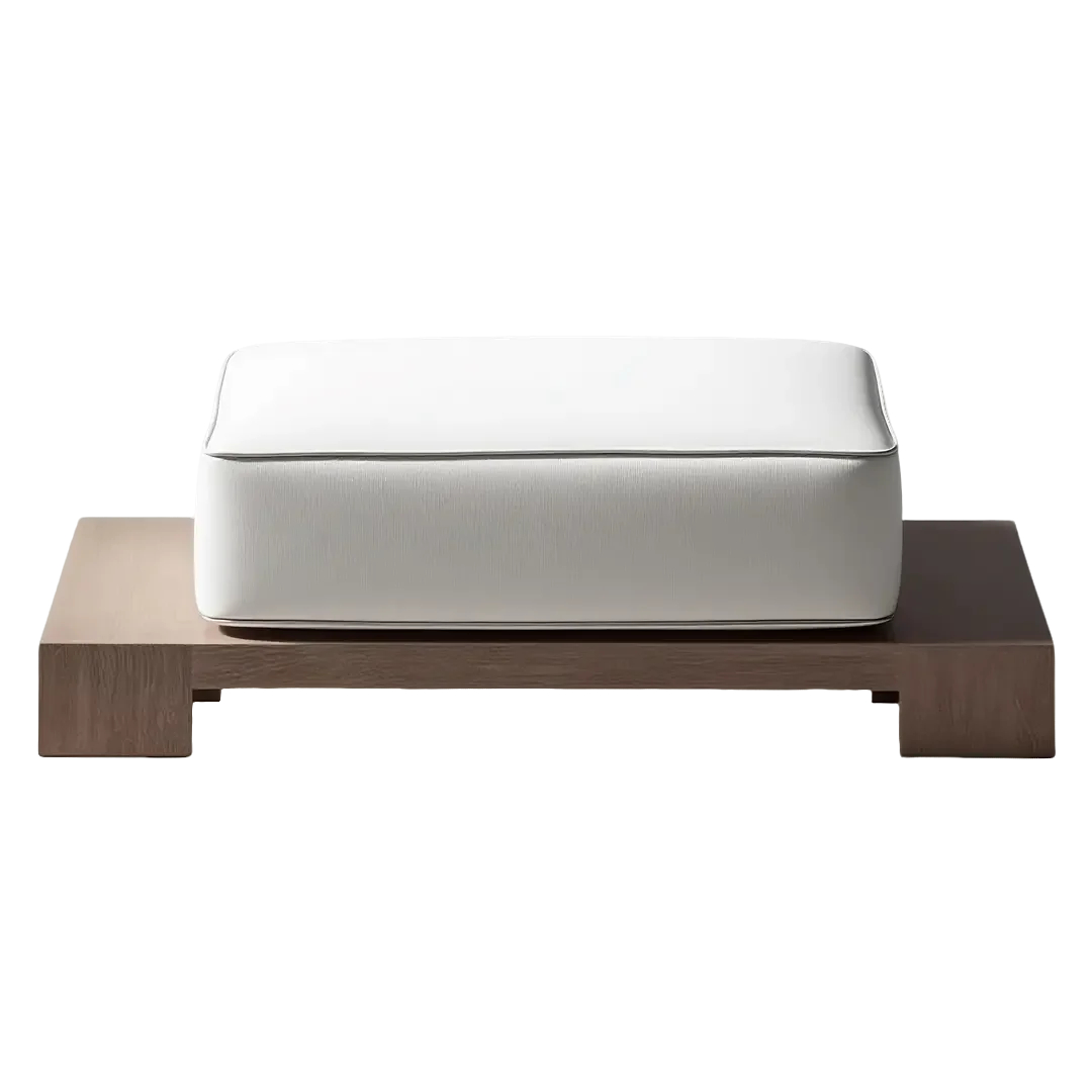 Architectural Outdoor Sofa Set with White Cushions – Solid Wood Modern Garden Lounge Set (6 Pieces)