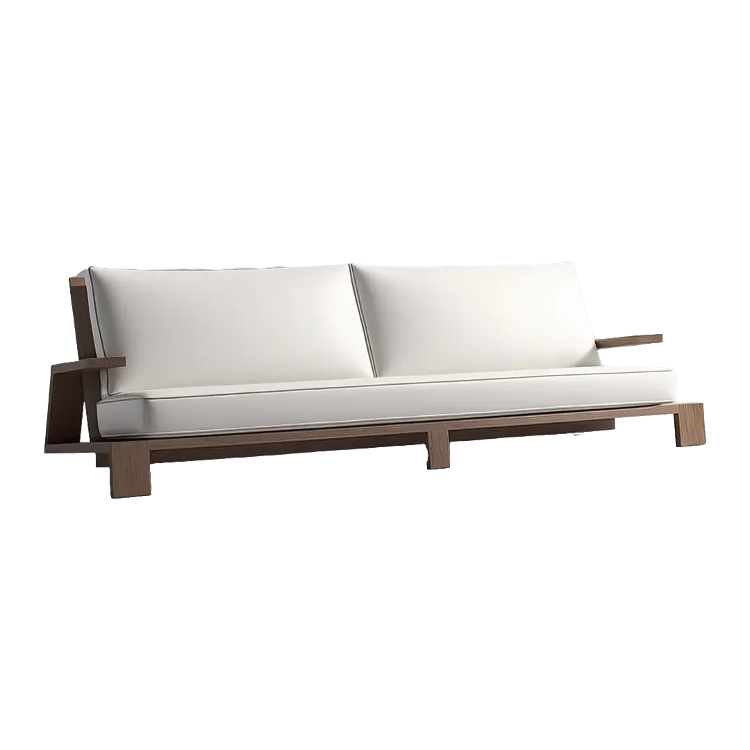 Architectural Outdoor Sofa Set with White Cushions – Solid Wood Modern Garden Lounge Set (6 Pieces)