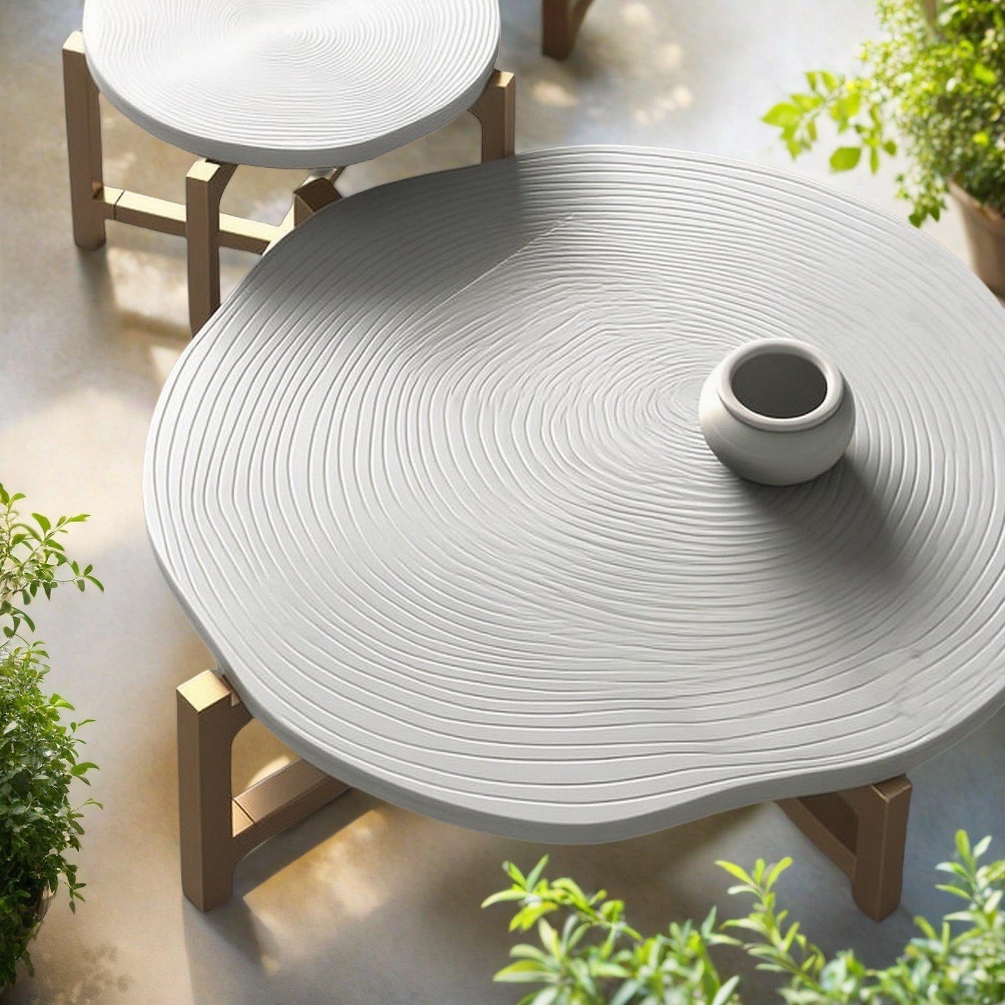 Irregular Wood-Ring Marble Coffee Table 