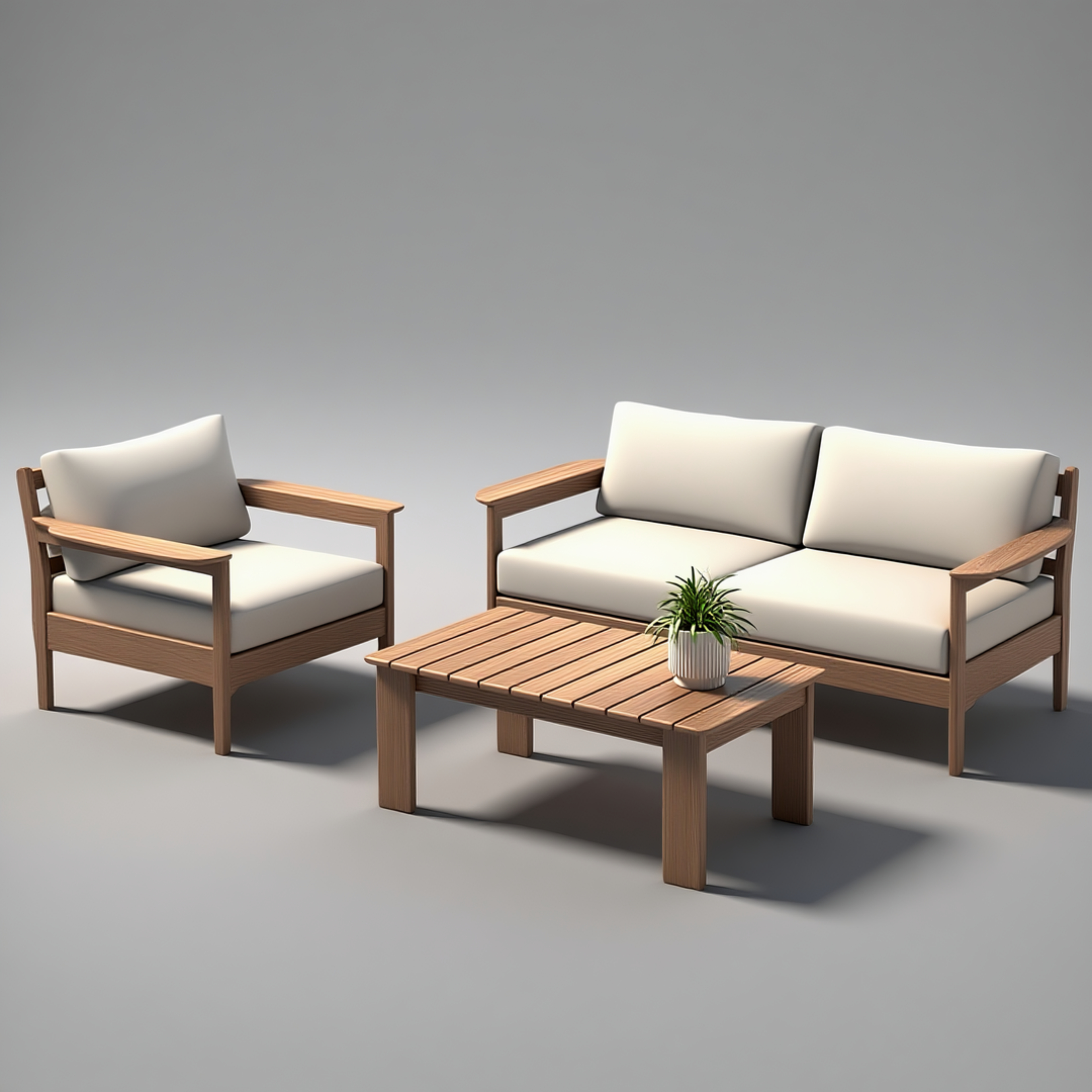 Modern Outdoor Solid Wood Patio Sofa Set with Coffee Table – 4-Piece Furniture Set with Cushions