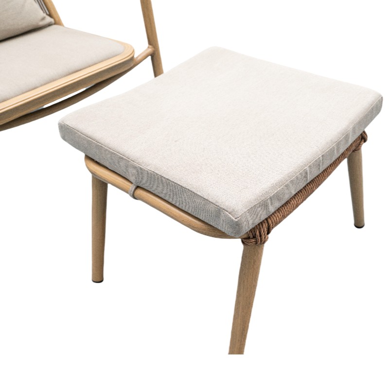 Outdoor Aluminum Alloy Recliner Chair, Faux Wood Color Spray Paint, Comfortable Cushions, Suitable for Balcony and Garden