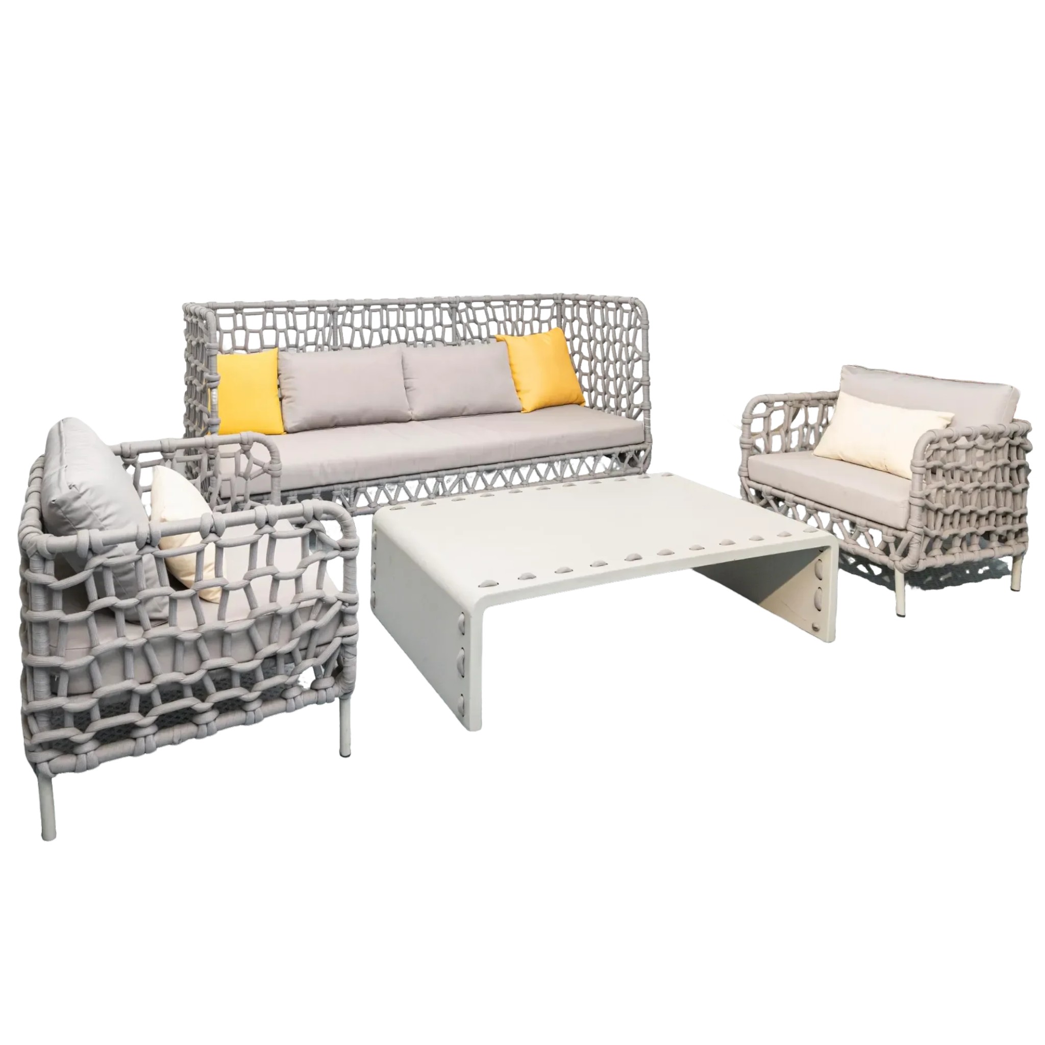 Outdoor Sofa Set with Rope Weave and Aluminum Frame | Stylish Patio Furniture with Cushioned Seats