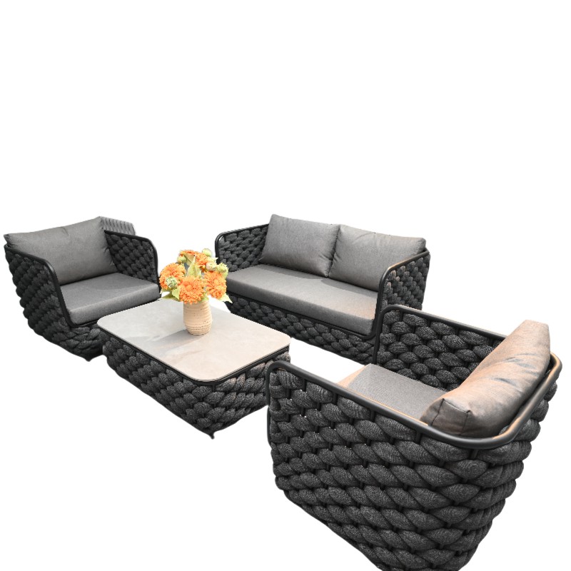 Rope Weave and Aluminum Outdoor Sofa Set | Stylish Patio Furniture with Cushioned Seating