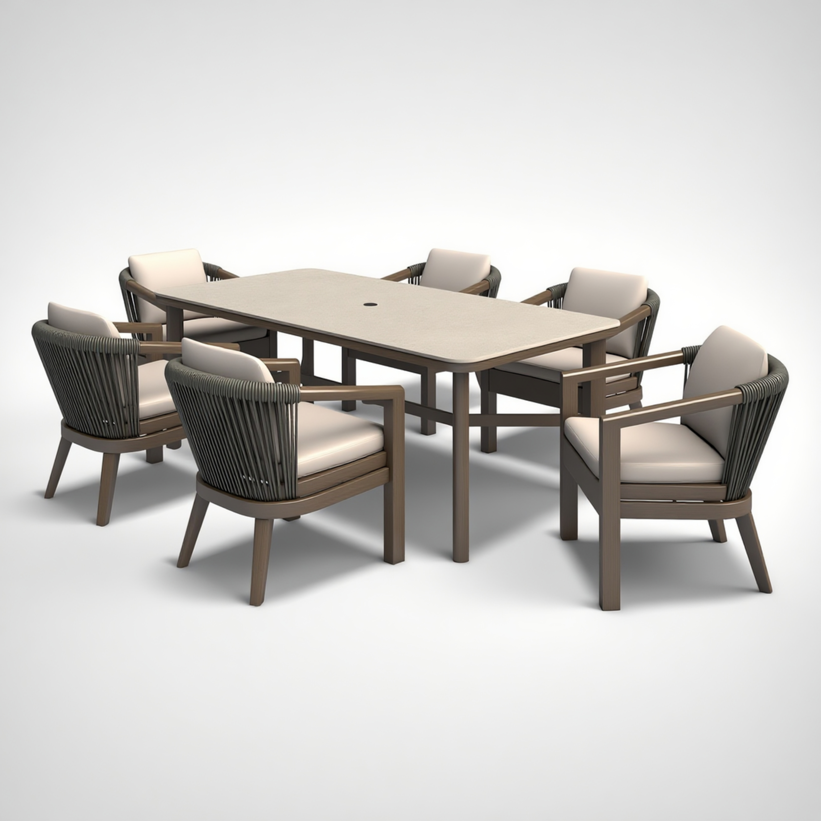 Rope Woven Outdoor Dining Armchair with Cushion – Modern Patio Set Chair
