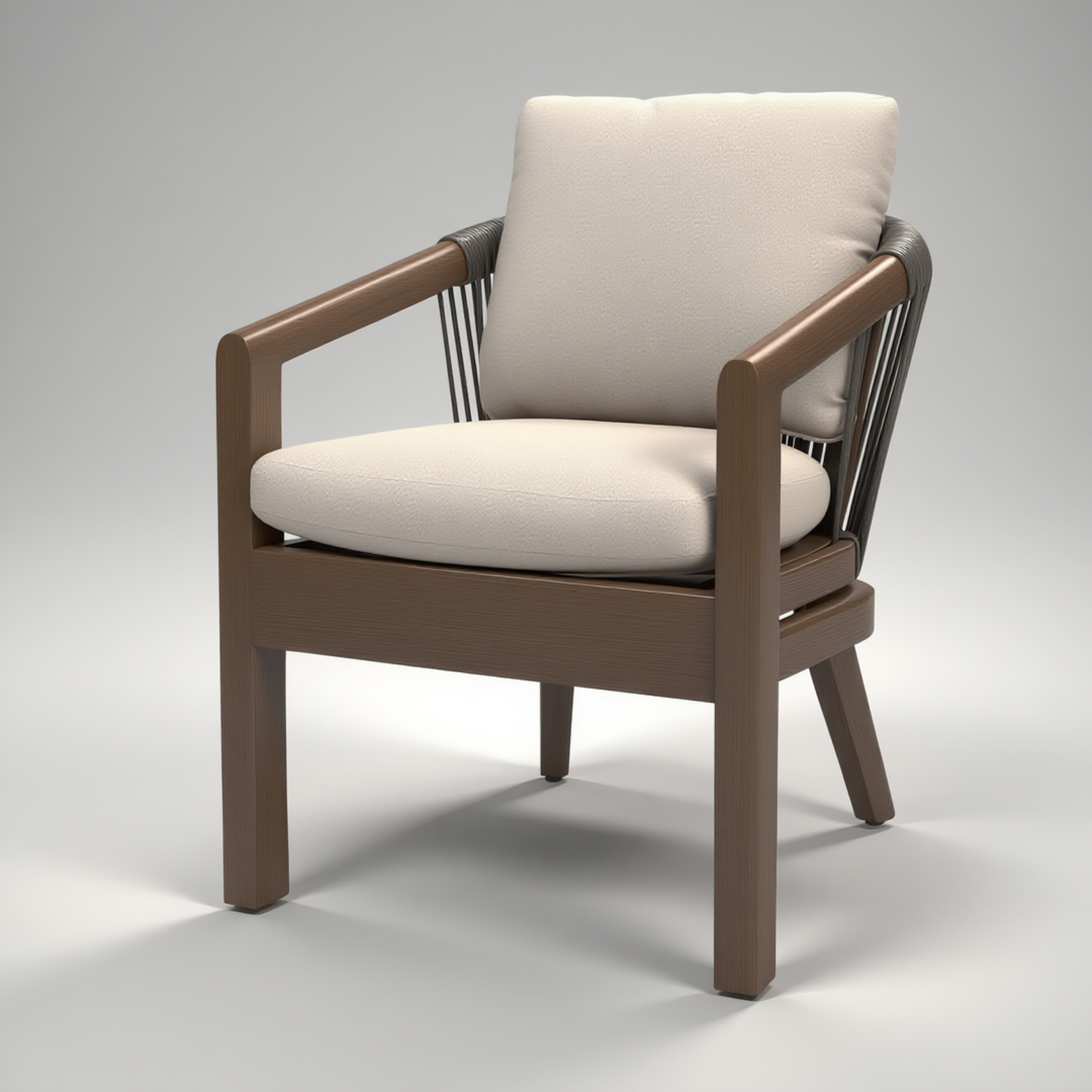 Rope Woven Outdoor Dining Armchair with Cushion – Modern Patio Set Chair