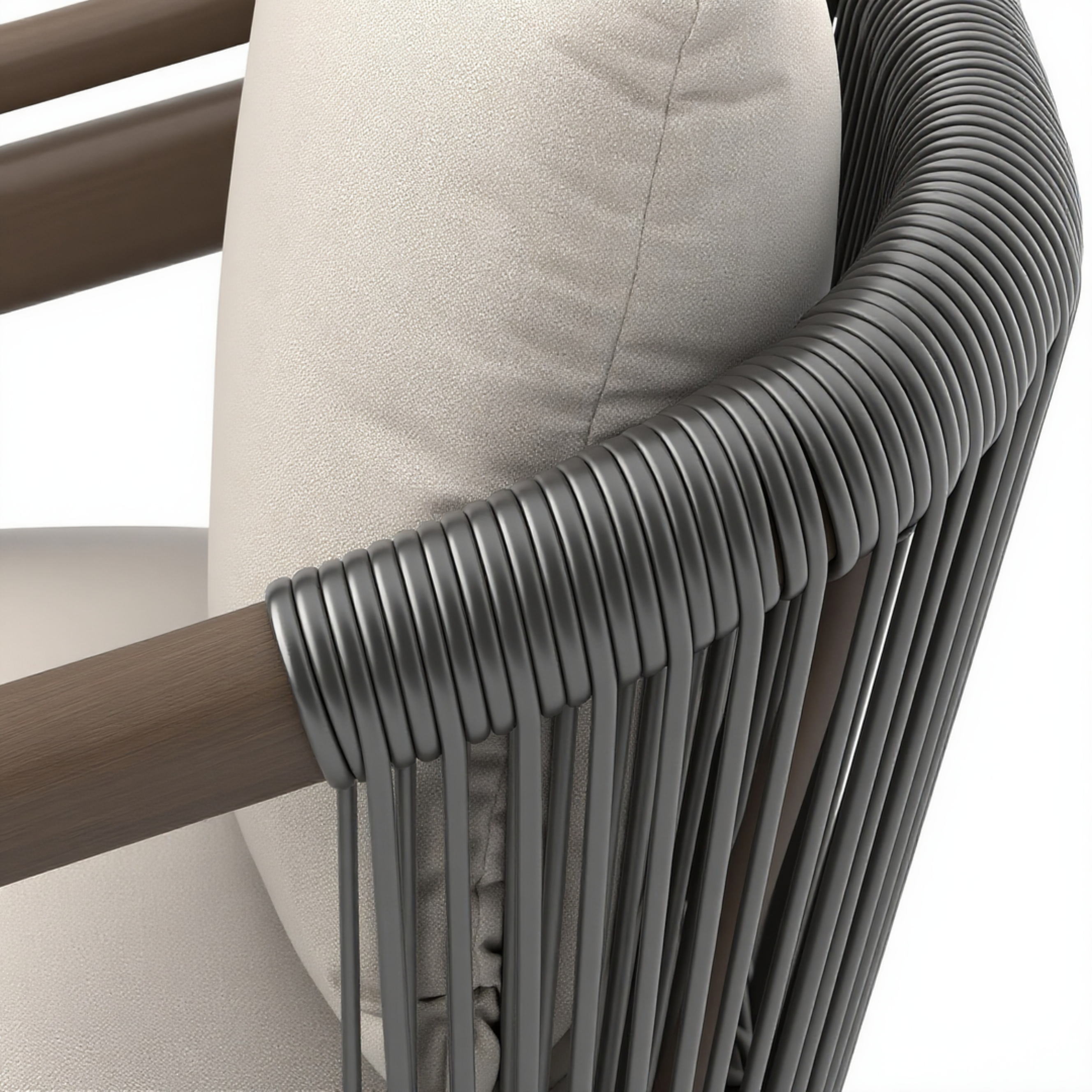 Rope Woven Outdoor Dining Armchair with Cushion – Modern Patio Set Chair