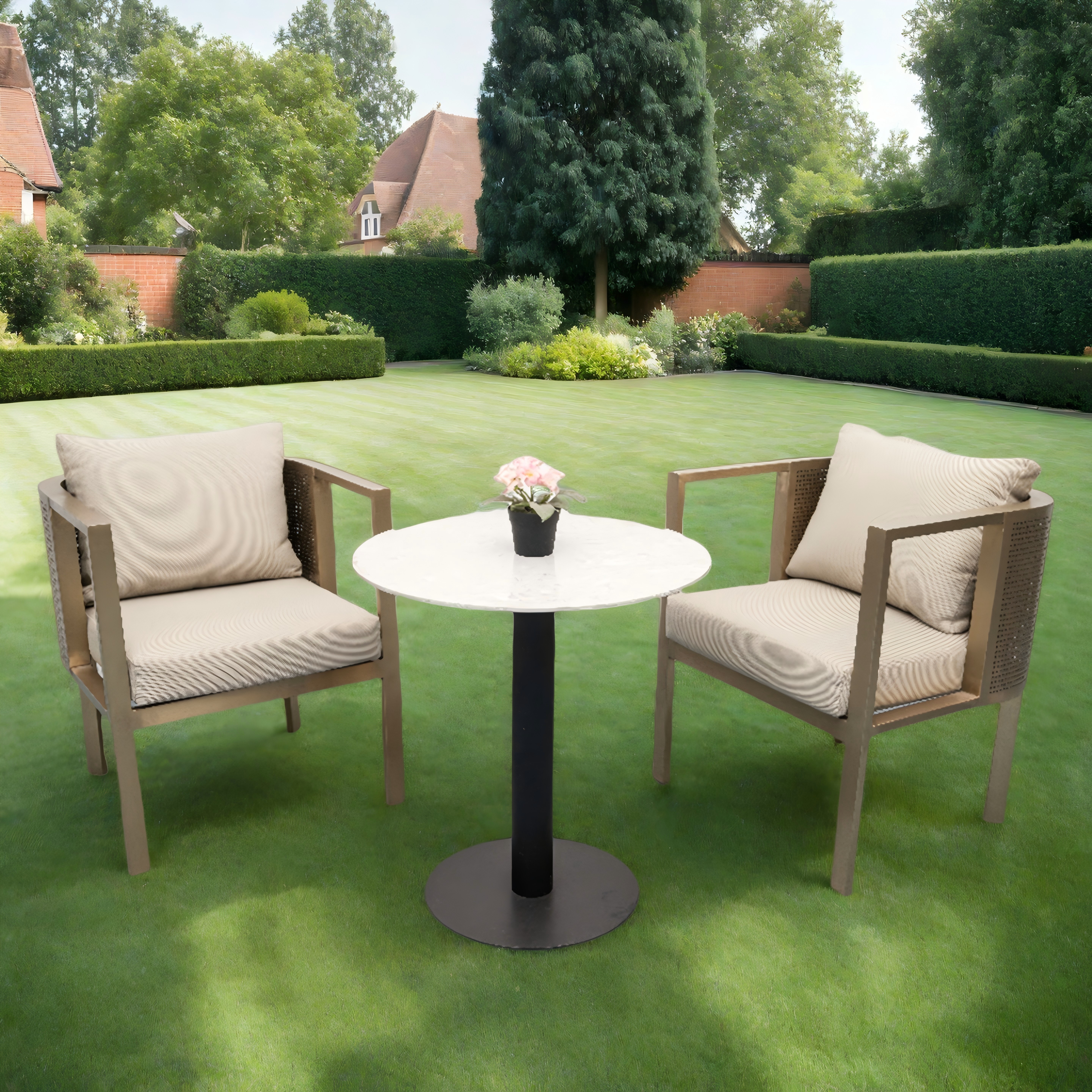 Stainless Steel and Aluminum Outdoor Dining Set | Modern Patio Furniture with Cushioned Chairs