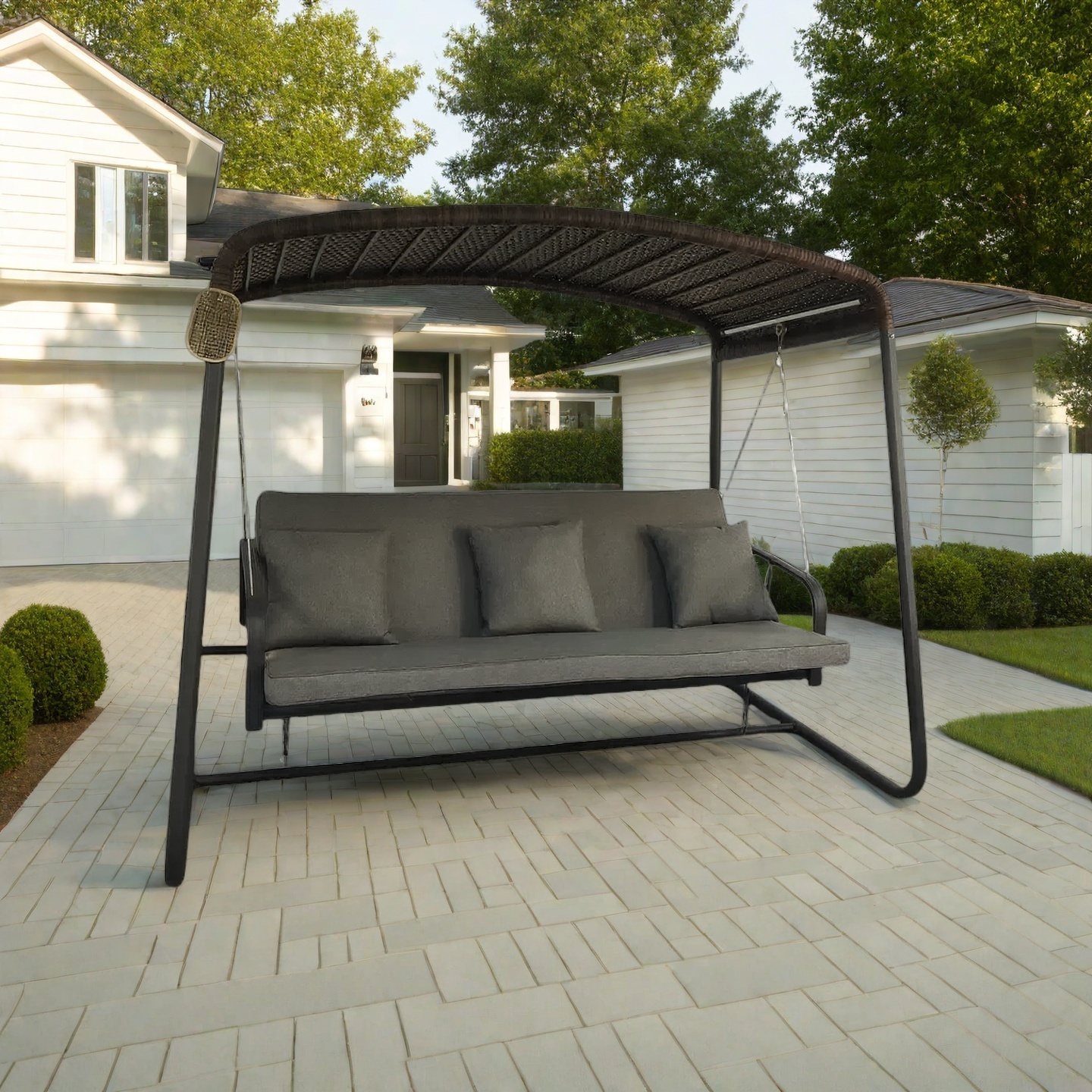Wicker Aluminum Frame Swing Chair with Solar-Powered LED Lights – Perfect for Outdoor Patios, Gardens, and Balconies