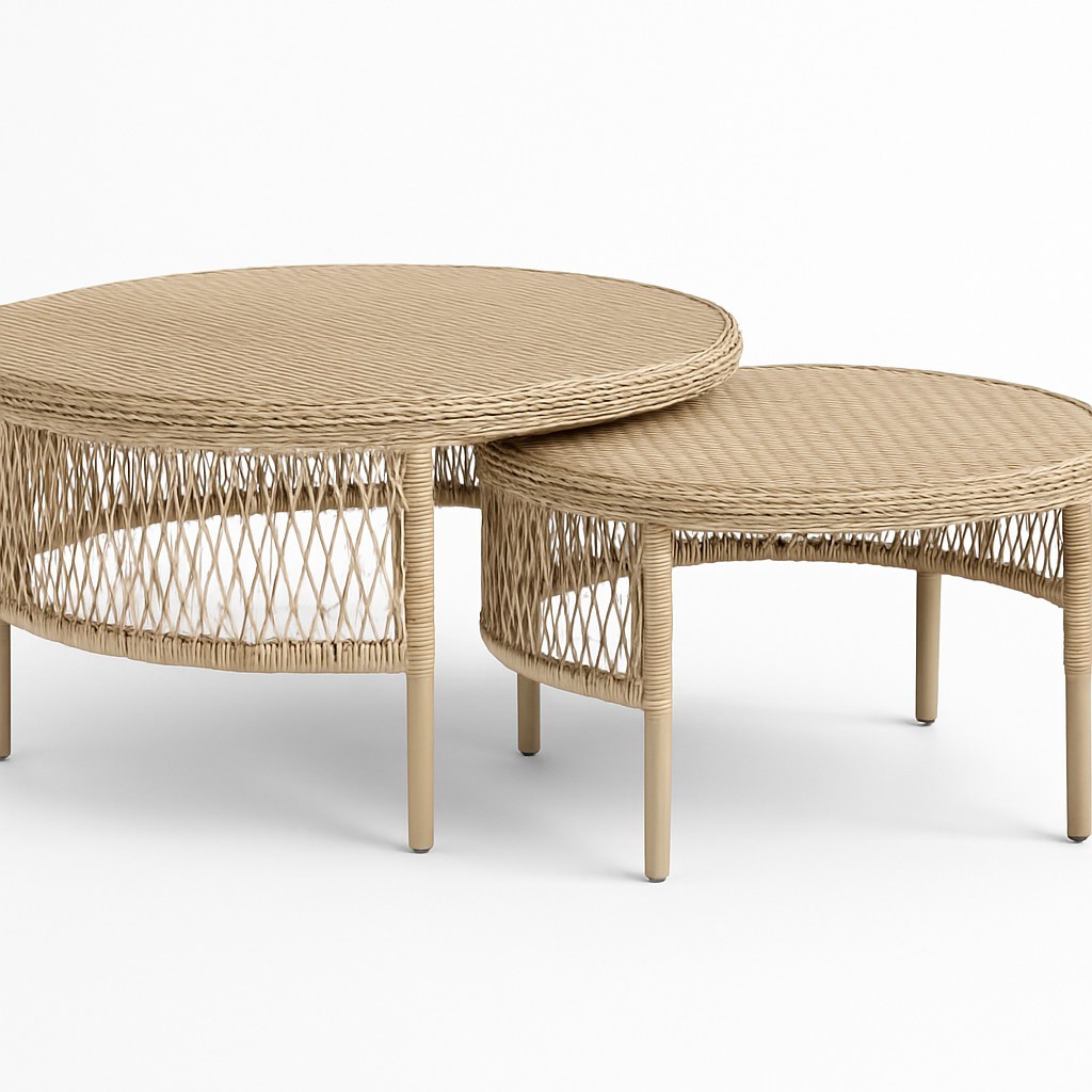Modern Nesting Rattan Coffee Table Set o