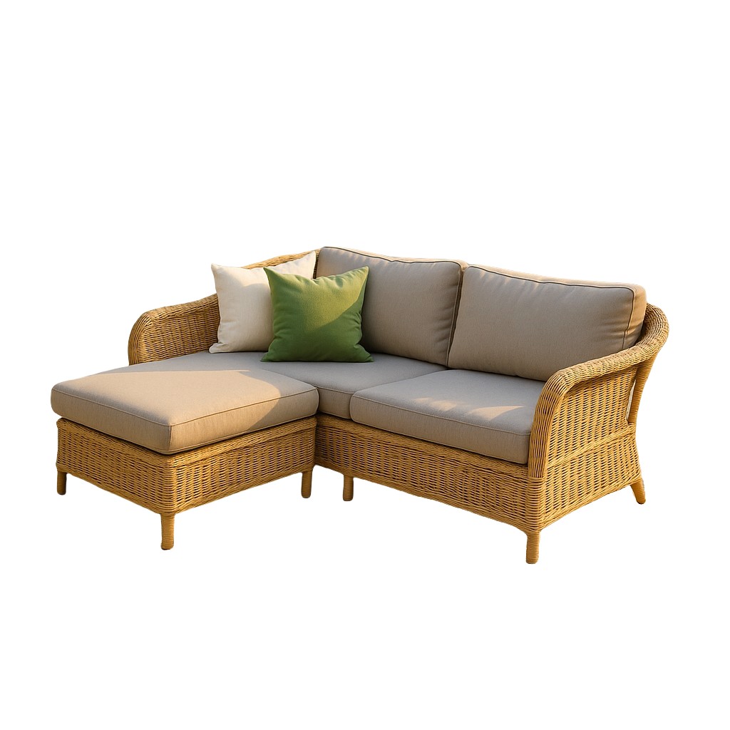 Outdoor Rattan Sectional Sofa Set with Cushions, L-Shaped Patio Wicker Couch
