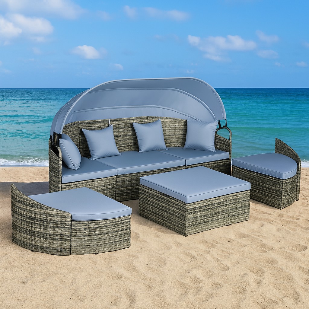 Outdoor PE Rattan Daybed Set with Canopy