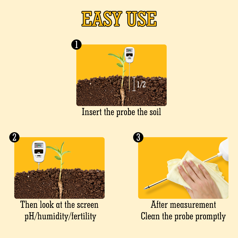 Professional 4-in-1 Digital Soil pH Meter for Agricultural & Laboratory Use - Fast, Accurate, and Portable Tester
