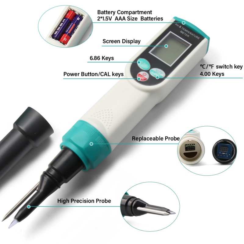 High-Precision Soil pH and Temperature Meter for Agriculture and Gardening
