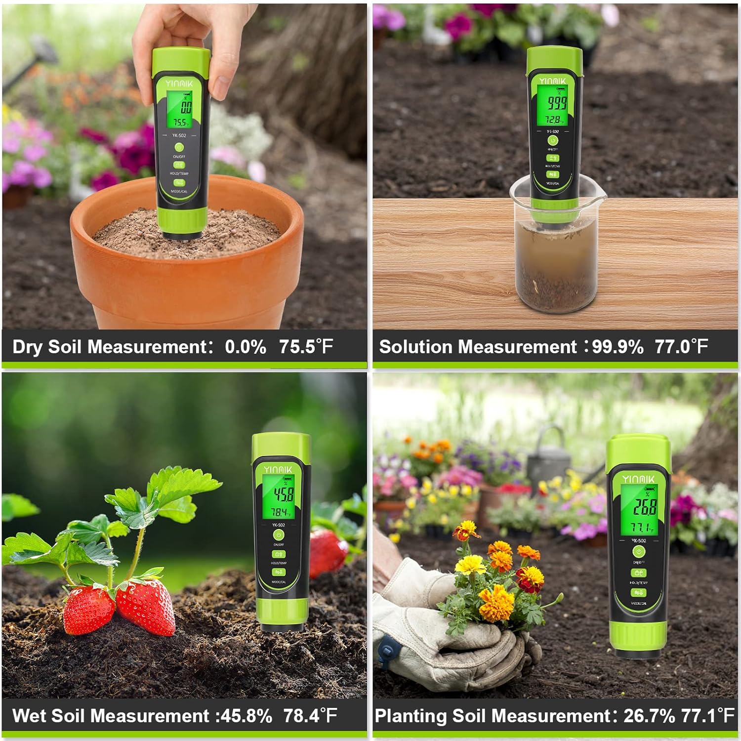 Garden Soil EC Conductivity & Moisture Tester - Portable 3-in-1 Meter YY-1000