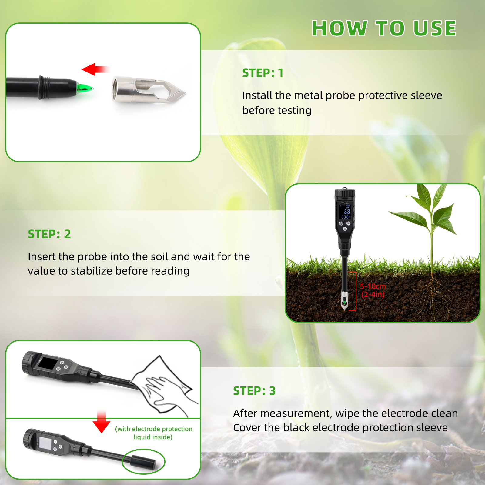 Bluetooth Smart Soil pH & Temperature Meter – APP Controlled, High Precision