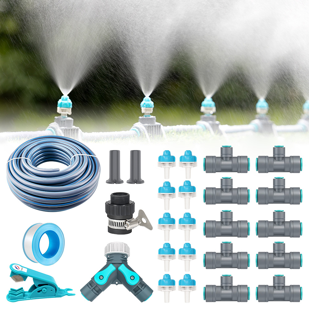 Outdoor Misting Cooling System, Adjustable Brass Nozzle Kit for Garden, Patio, Farm, Greenhouse, Easy Installation