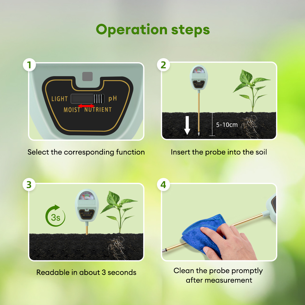 Smart 4-in-1 Digital Soil pH Meter – Garden Home Portable Tester with ATC, Backlit Display, Fast & Accurate Measurement