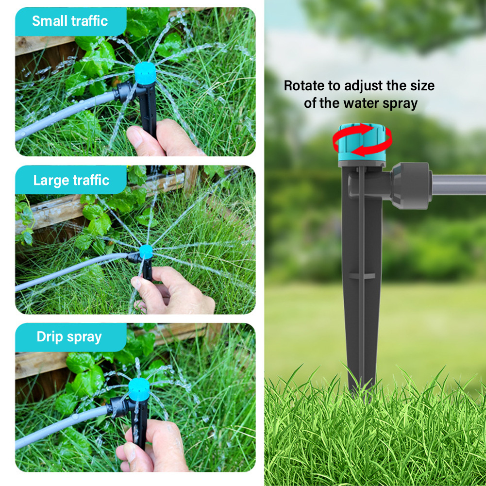 360° Ground Stake Garden Irrigation Kit – Complete Mist Watering Set with Dual Hoses