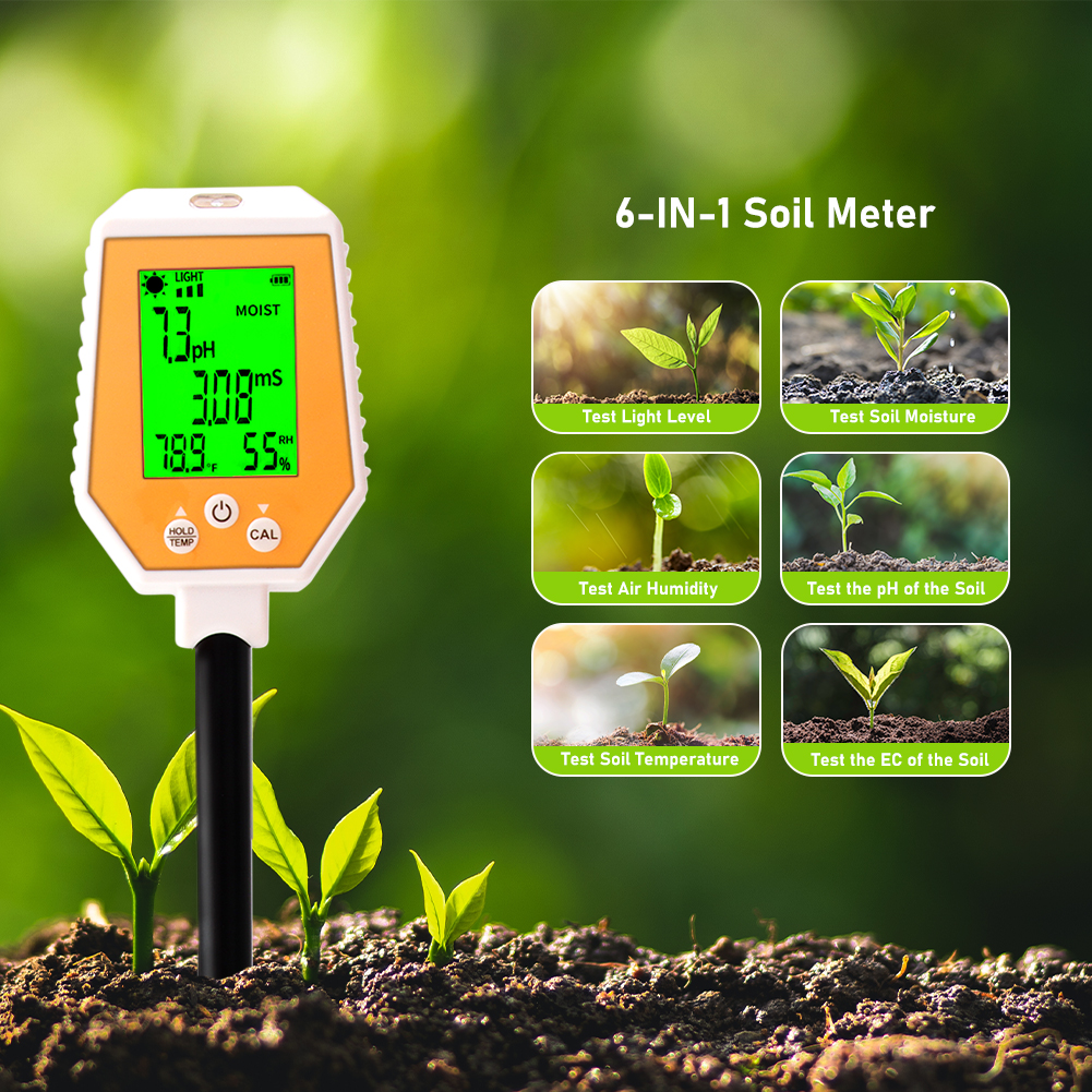 6-in-1  mutifunction soil pH and ec tester for Plant organic farming – Portable pH EC Moisture Temperature Light Humidity Meter