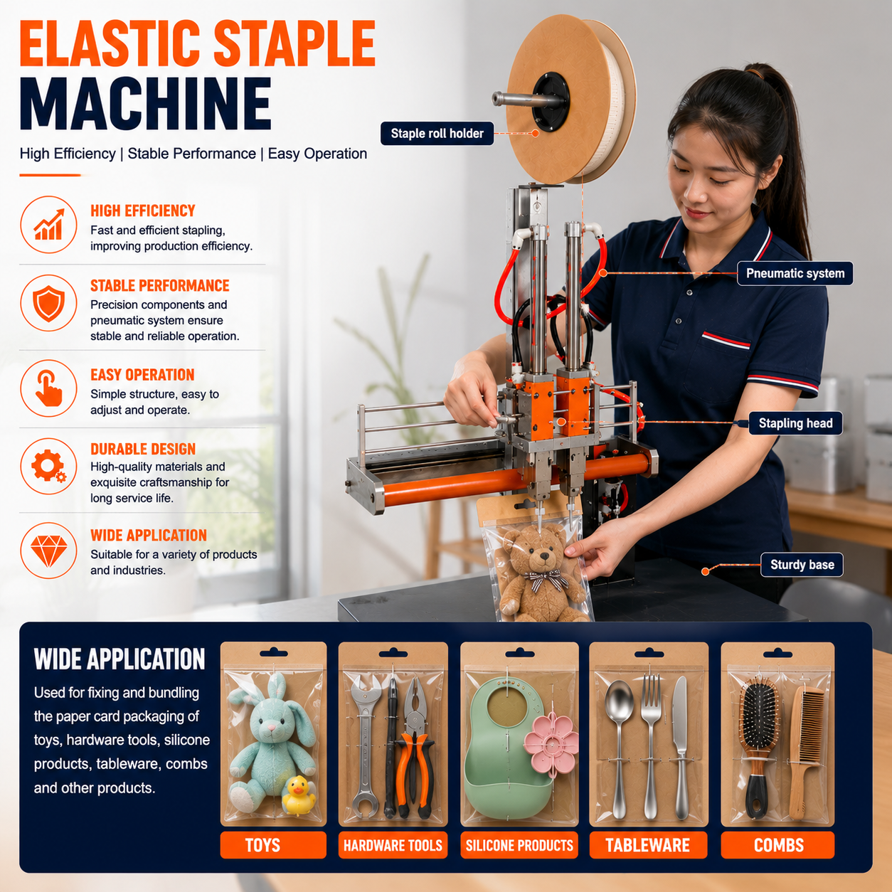 Booster Elastic Staple Machine BOS-186, Steel Industrial Stapler with Variable Needle, Lightweight & Eco-Friendly