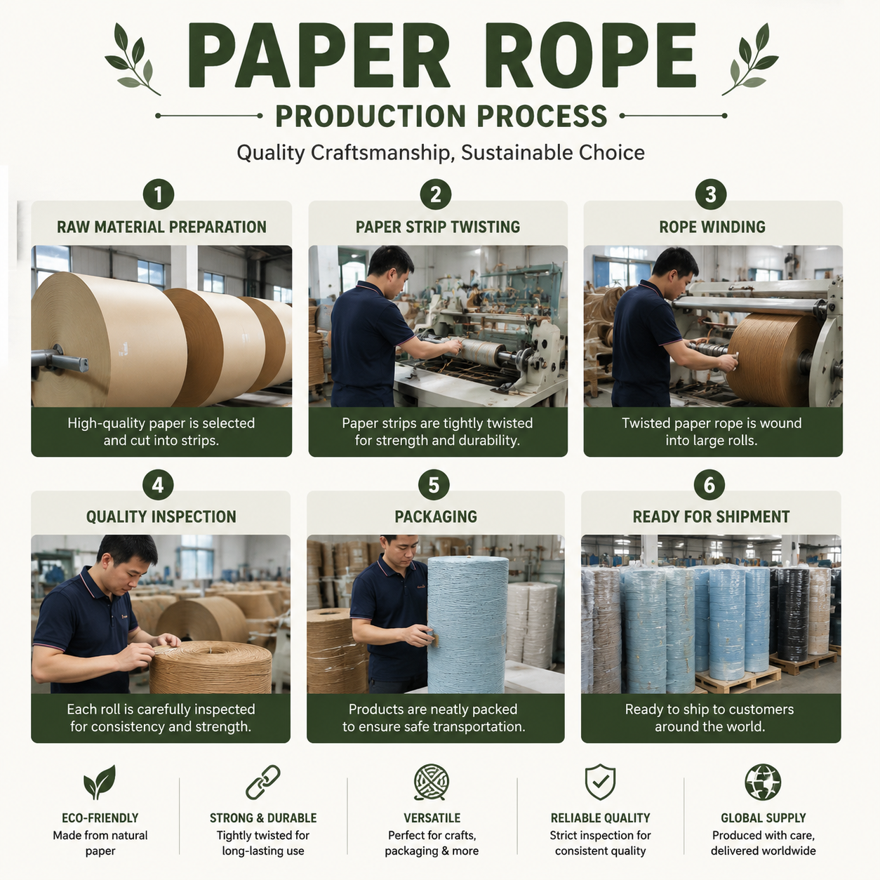 Eco Paper Rope for Bag Handles, Gift Wrapping, Crafts, Retail Binding and Sustainable Packaging