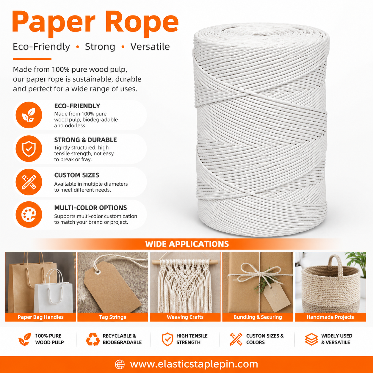 Eco Paper Twine for Gift Wrapping, Crafts, Bag Handles, Retail Binding and Sustainable Packaging