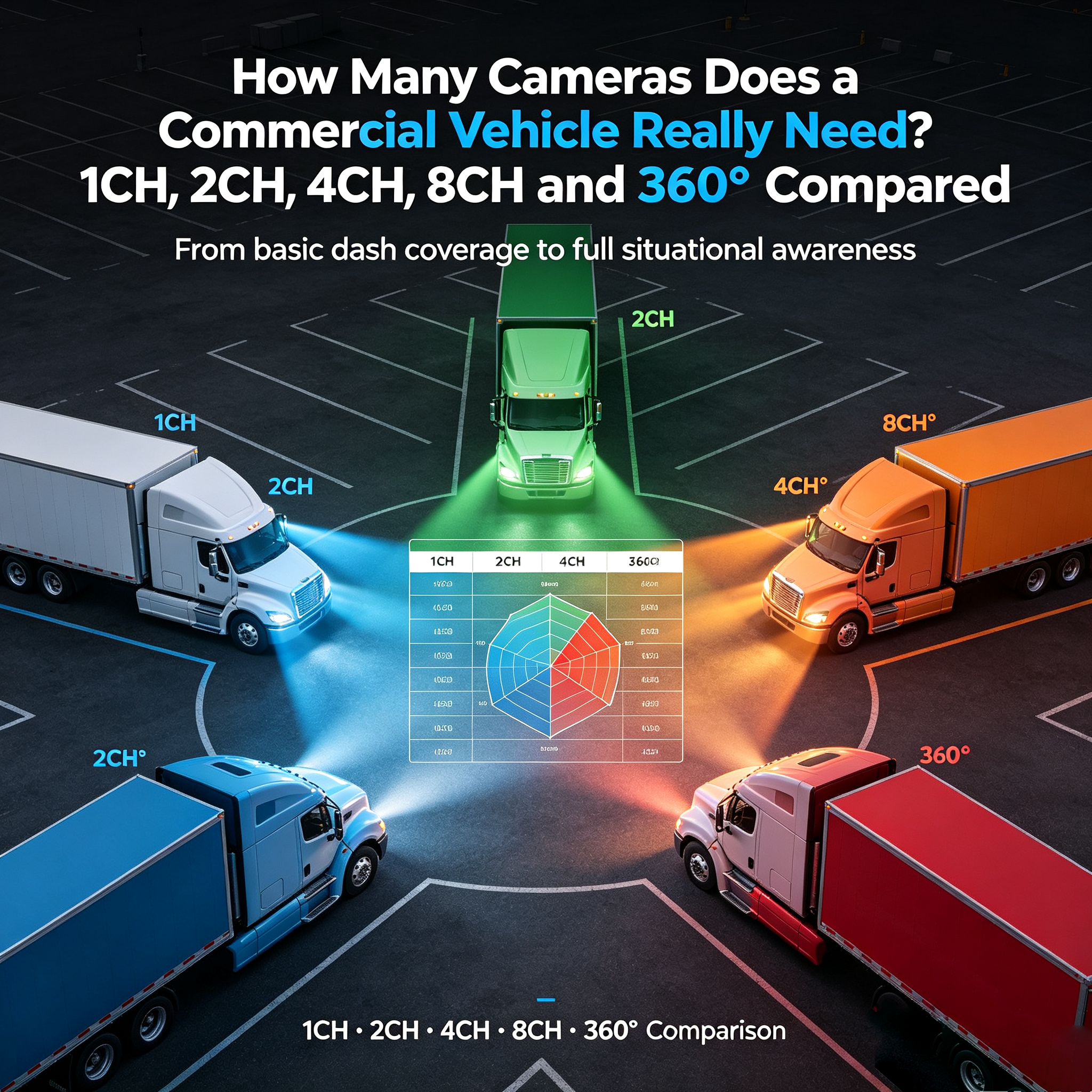 How Many Cameras Does a Commercial Vehicle Really Need? 1CH, 2CH, 4CH, 8CH and 360° Compared