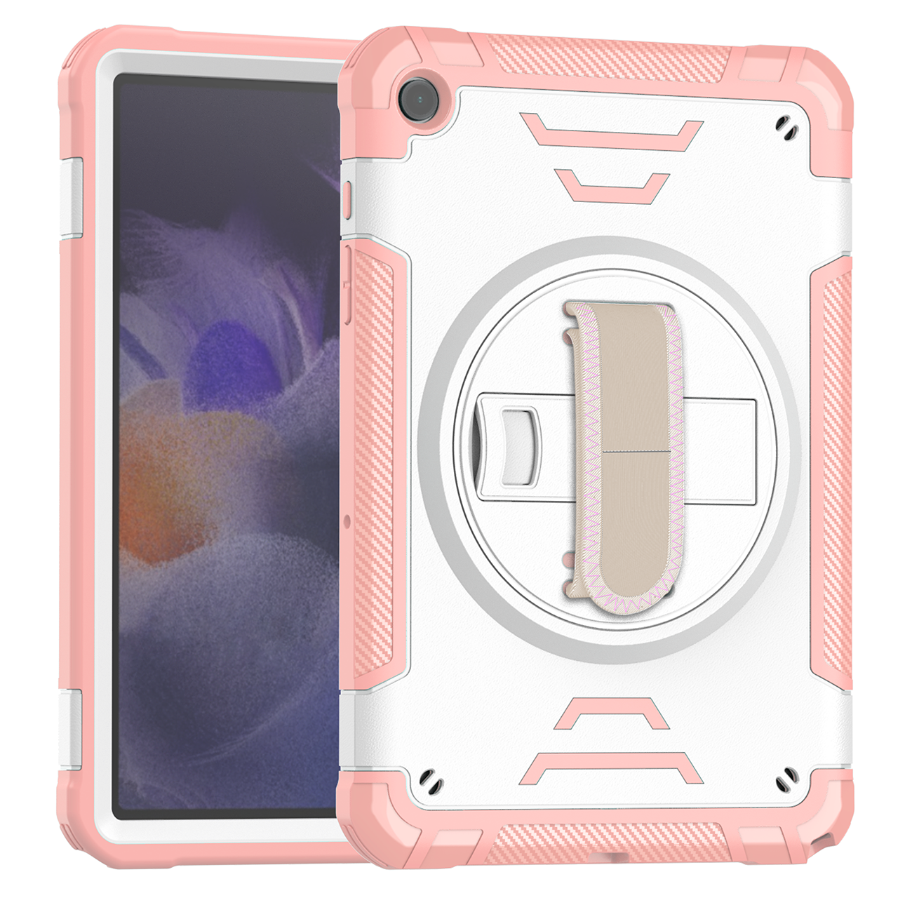 TOZIZO Rose Gold Education & Retail Protective Case for Samsung Tab A9 with Multi-Angle Foldable Stand, Adjustable Hand Strap & Wide Shoulder Strap
