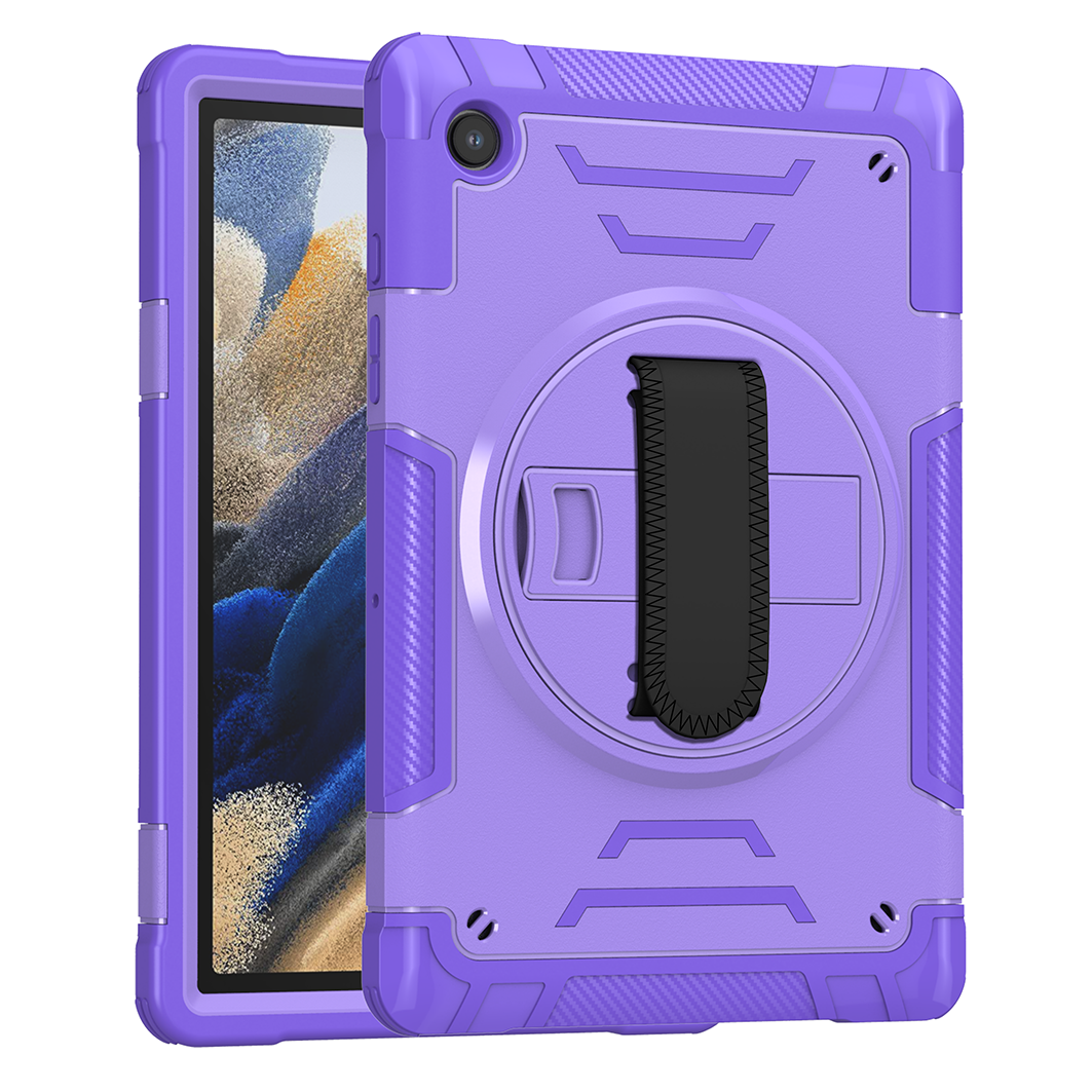 TOZIZO Purple Wholesale Defender Case for Samsung Tab A8 with Foldable Multi-Angle Stand, Adjustable Hand Strap & Widened Shoulder Strap
