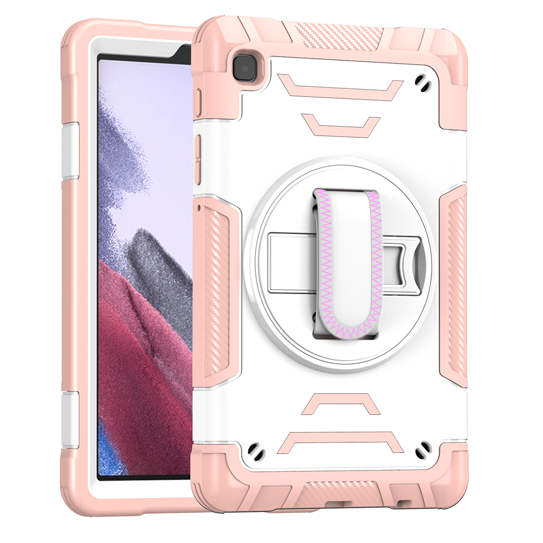 TOZIZO Rose Gold Protective Case for Samsung Tab A7 Lite with Adjustable Hand Strap, Wide Shoulder Strap & Multi-Angle Foldable Stand for Bulk Supply