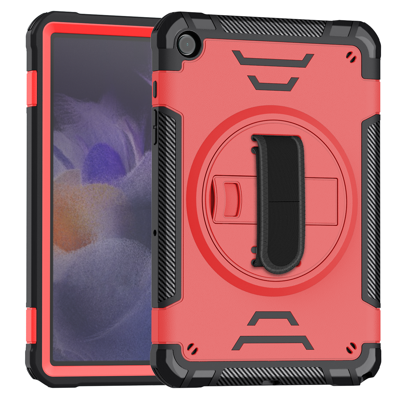 TOZIZO Red Worksite Heavy Duty Case for Samsung Tab A9 with Foldable Stand, Adjustable Hand Grip & Widened Shoulder Strap