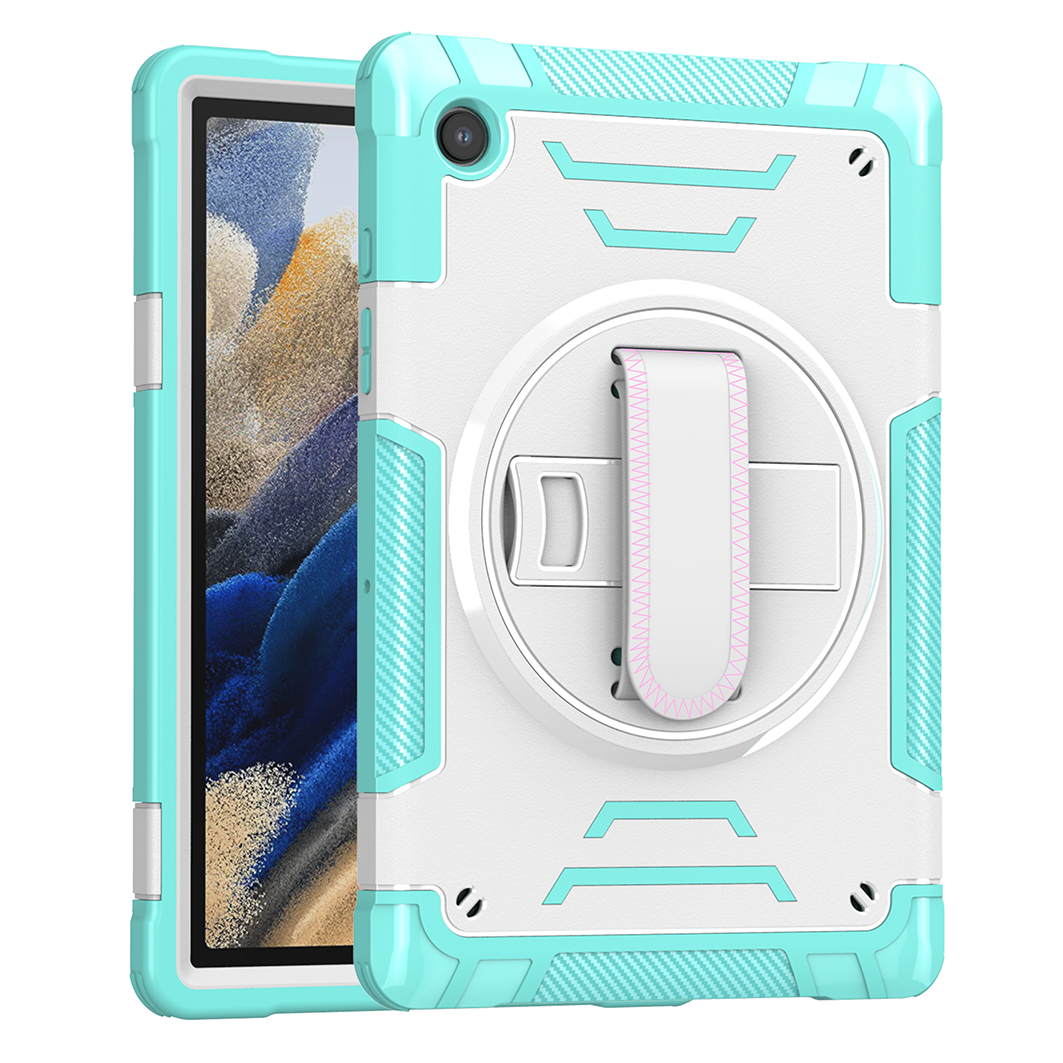 TOZIZO Mint Green Institutional Business Case for Samsung Tab A8 with Foldable Multi-Angle Stand, Adjustable Hand Strap & Wide Shoulder Strap