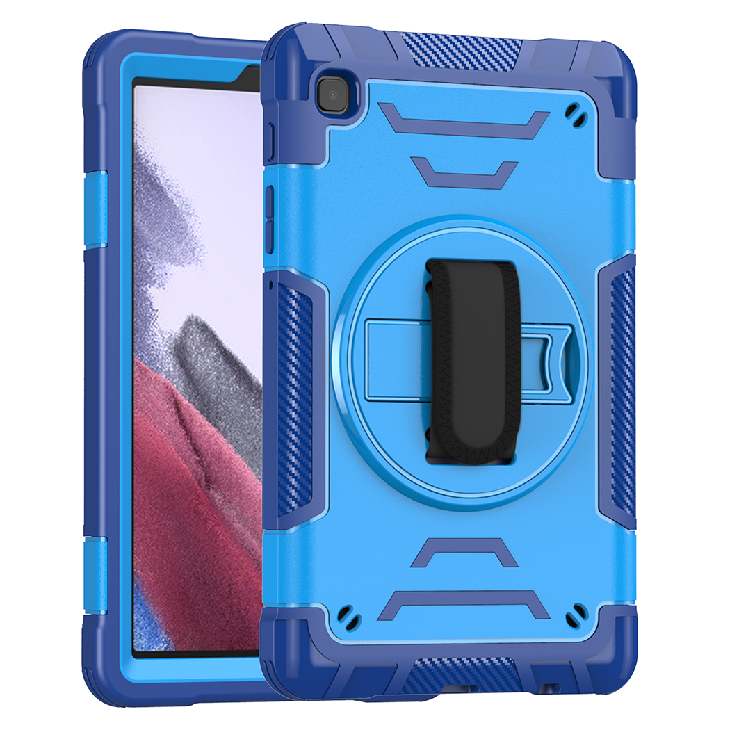TOZIZO Blue Industrial Case for Samsung Tab A7 Lite – Drop Resistant TPU Cover with Foldable Viewing Stand, Hand Strap & Shoulder Carry Strap