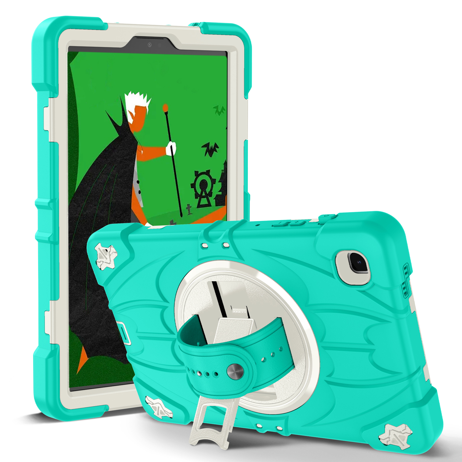 TOZIZO Multi-Function Portable Tablet Defender for Samsung Galaxy Tab A7 Lite with 360° Stand, Hand Strap & Wide Shoulder Strap - Mint Green