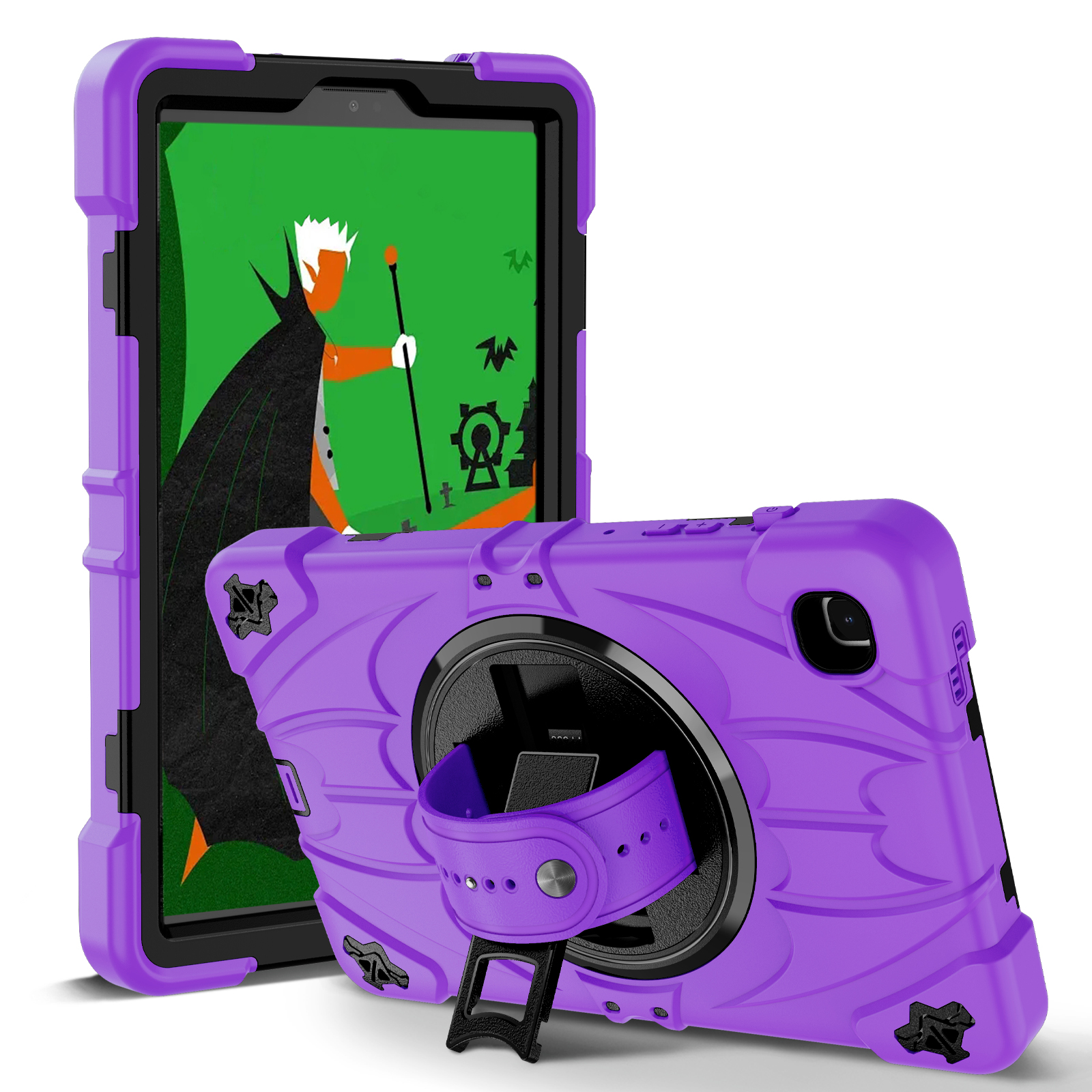 TOZIZO Customizable Hybrid Protection Case for Samsung Galaxy Tab A7 Lite with 360° Rotating Stand, Hand Strap & Shoulder Strap - Purple