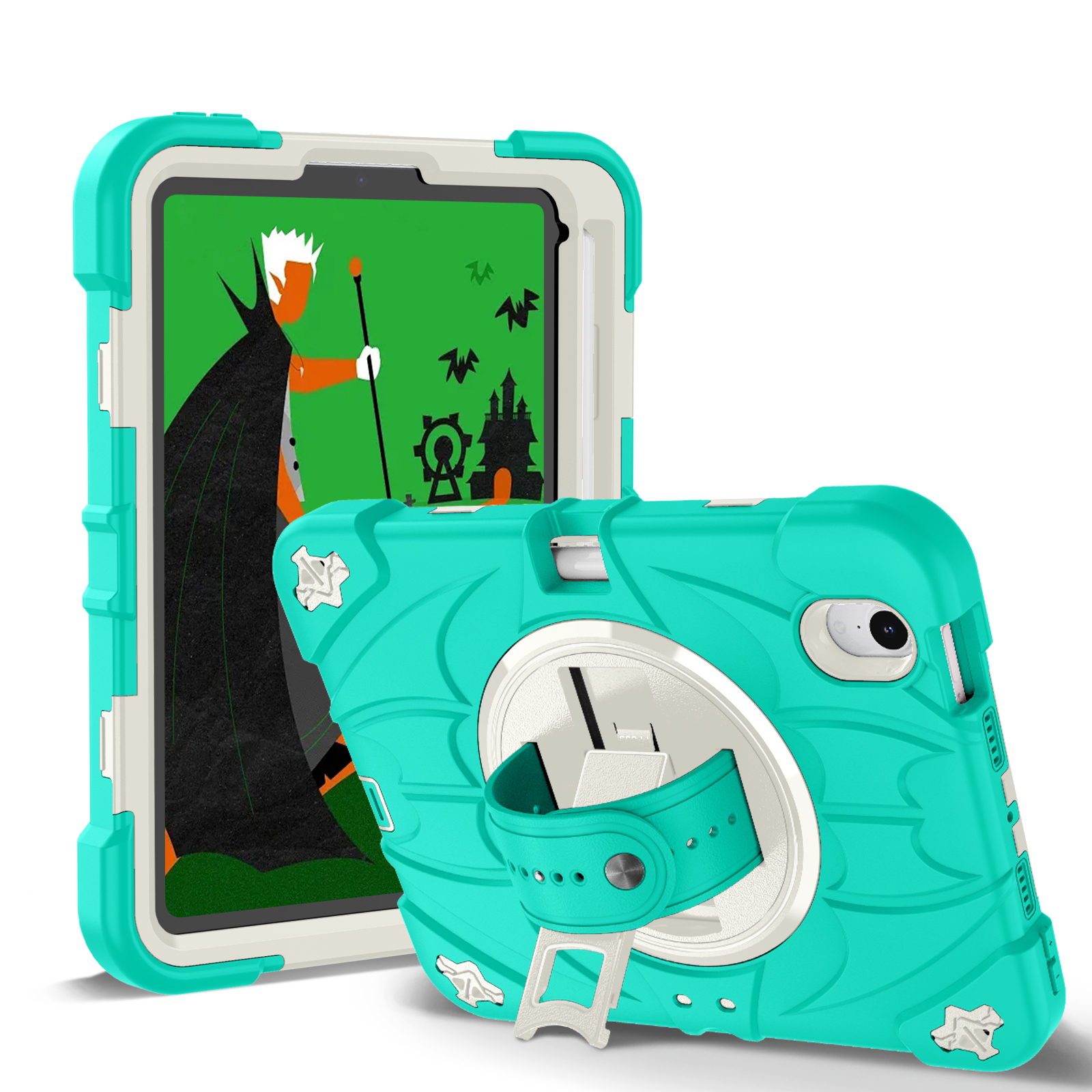 TOZIZO Mint Green Shockproof Case for iPad mini 6 / mini 7 Education Supply Cover with 360° Stand & Shoulder Strap