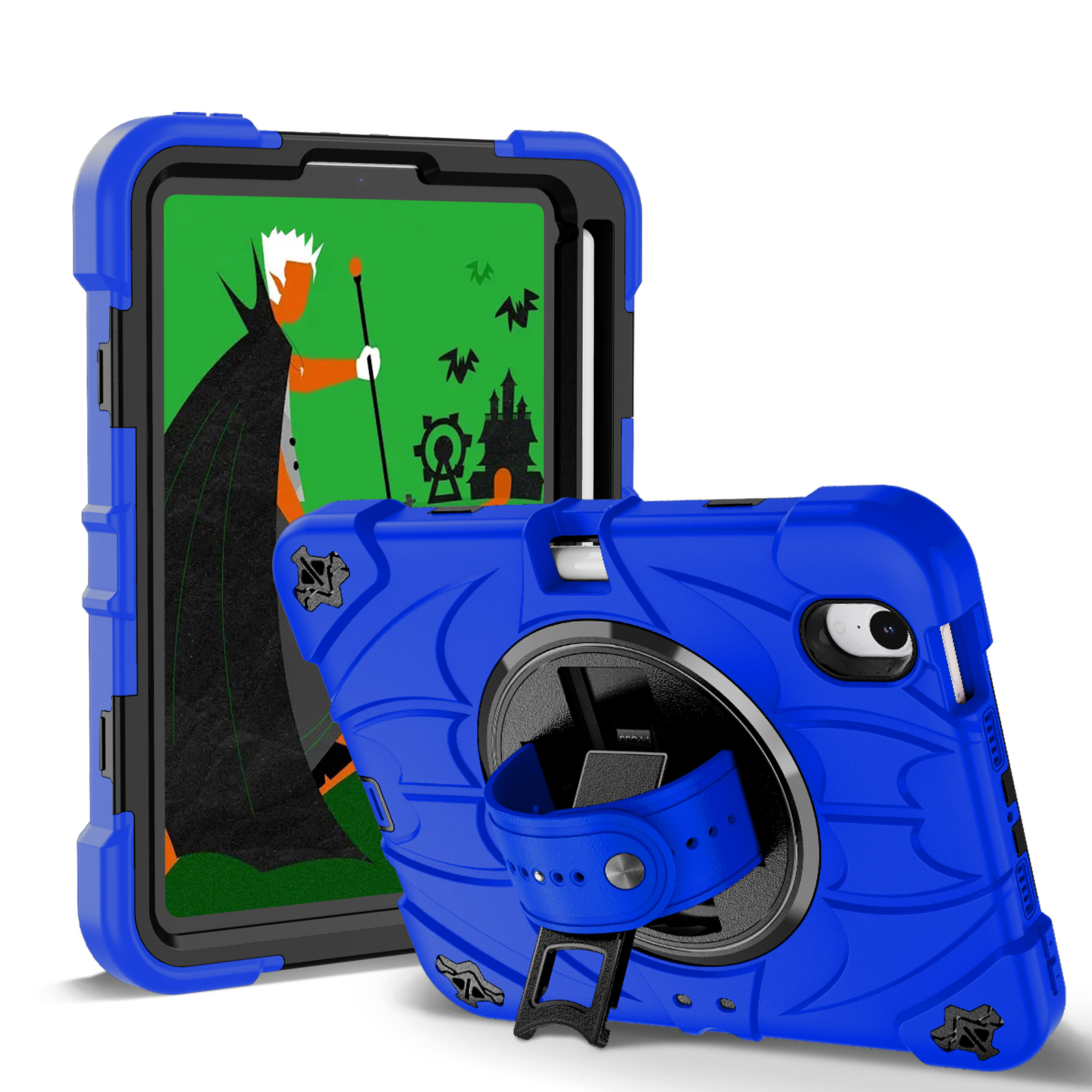 TOZIZO Blue Commercial Case for iPad mini 6 / mini 7 Enterprise Rugged Cover with 360° Viewing Stand & Carry Strap